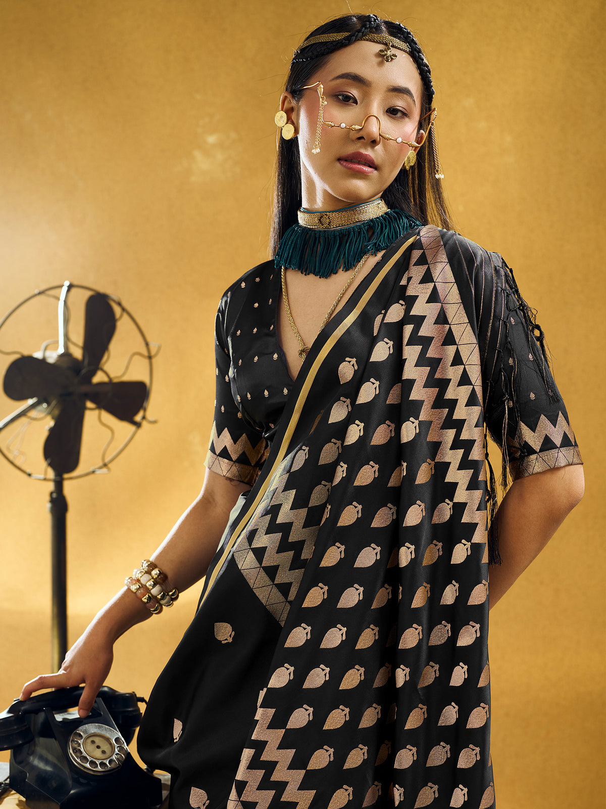 Black Satin Silk saree – detail view 3