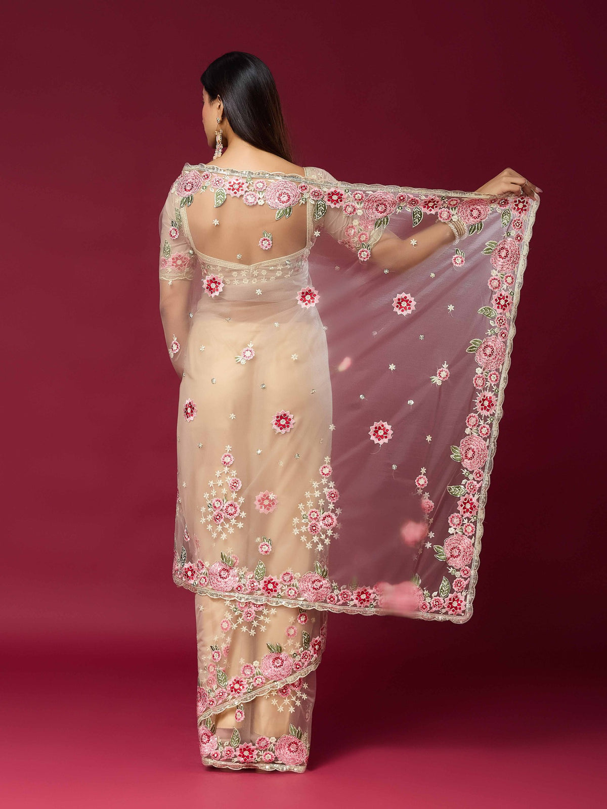 Beige Net saree – detail view 6