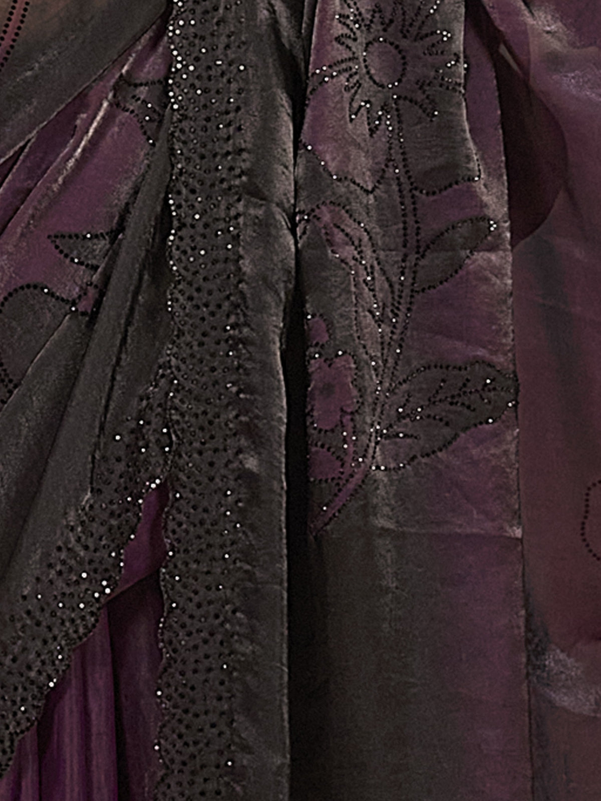 Wine satin silk saree view 5
