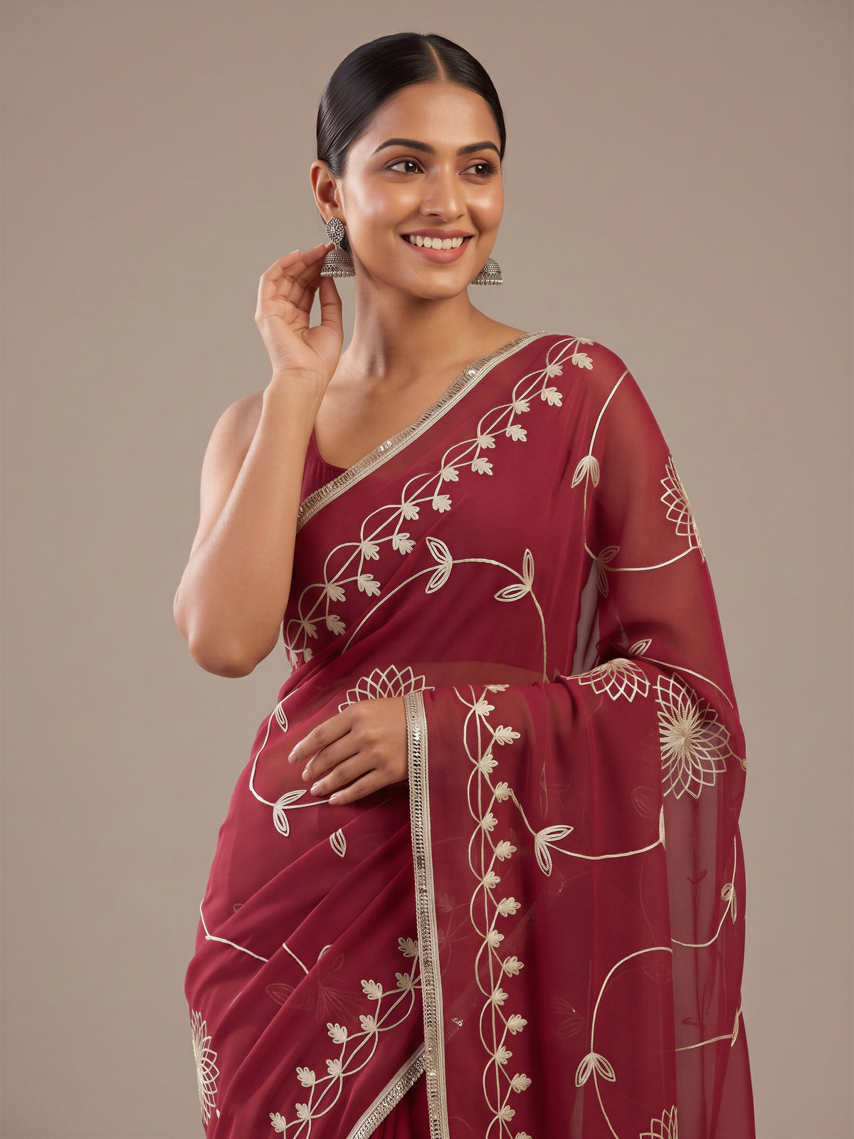 Pink Georgette saree – detail view 3