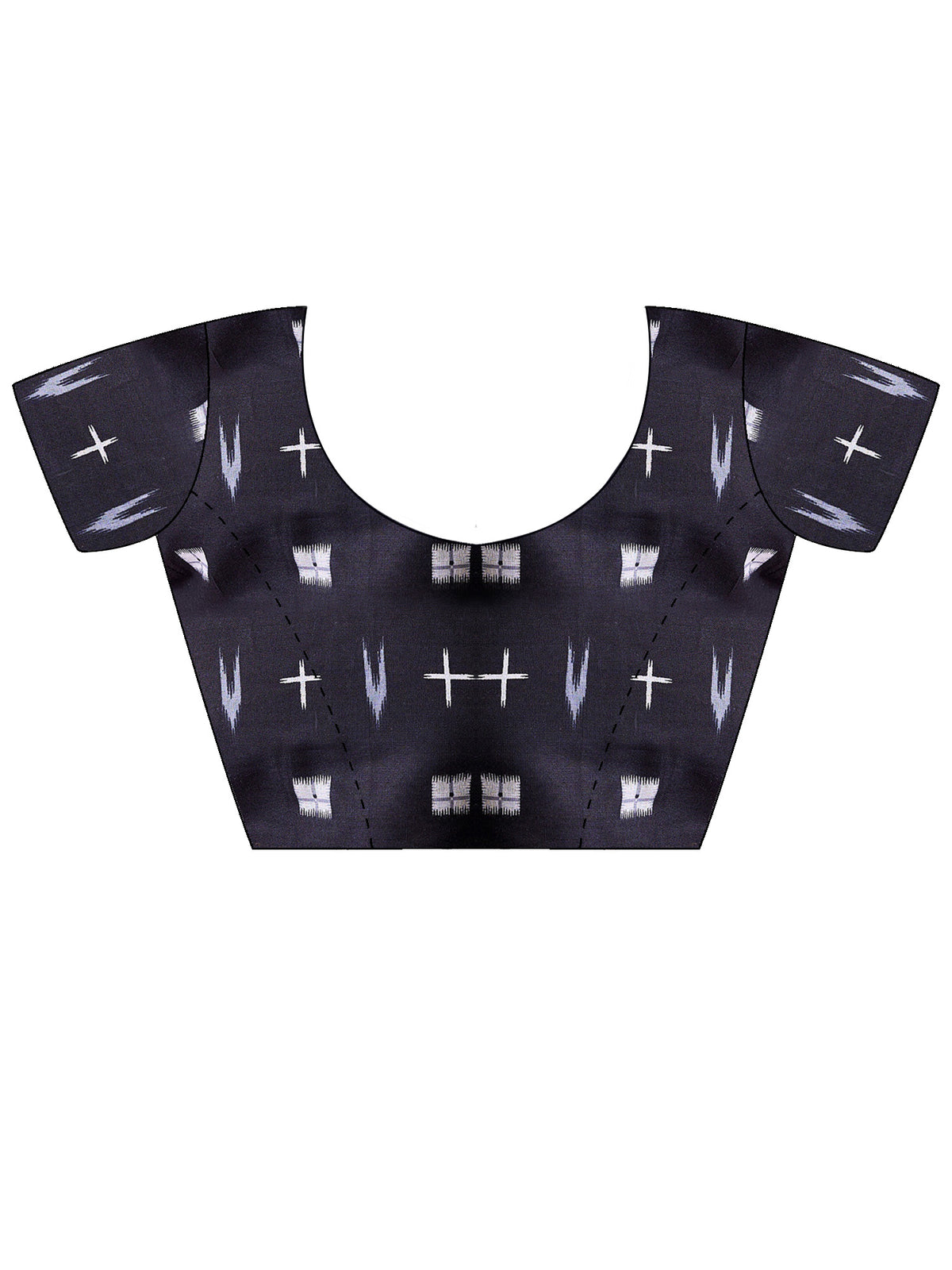 Unstitched black cotton blend blouse piece with ikat design