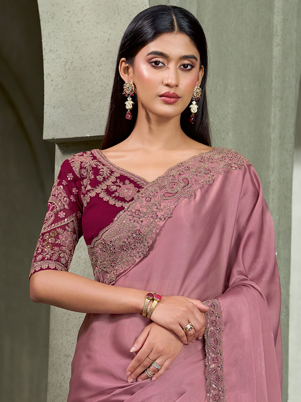 Mauve Georgette saree – detail view 2