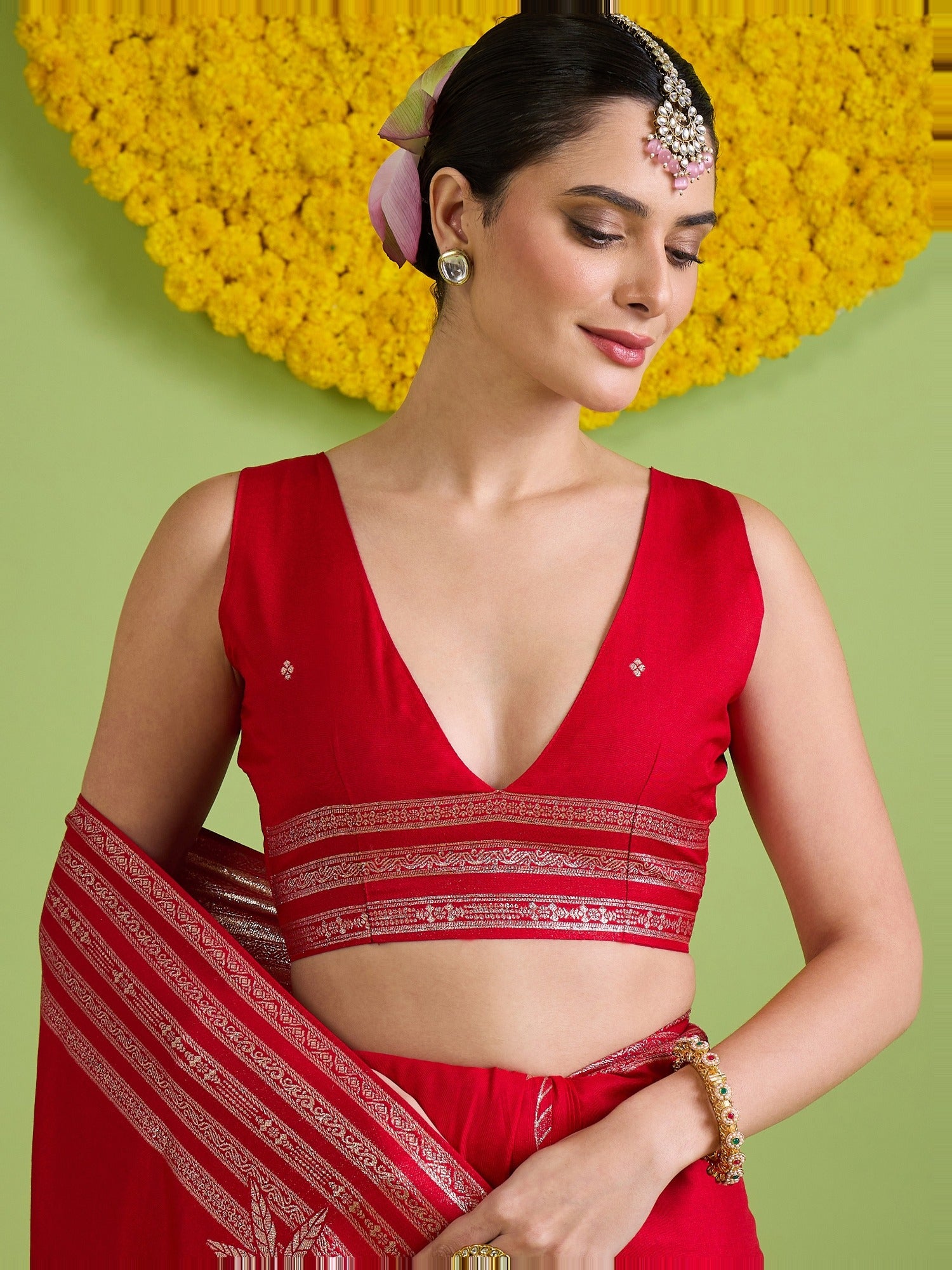 Red Silk Blend saree – detail view 5