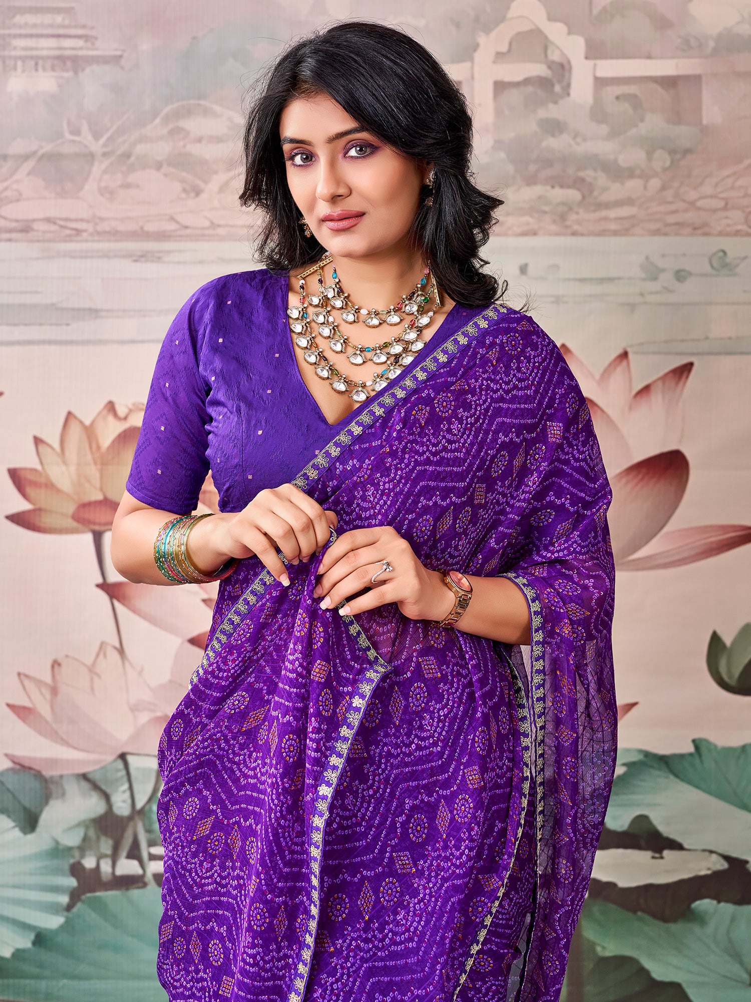 Purple Georgette saree – detail view 2