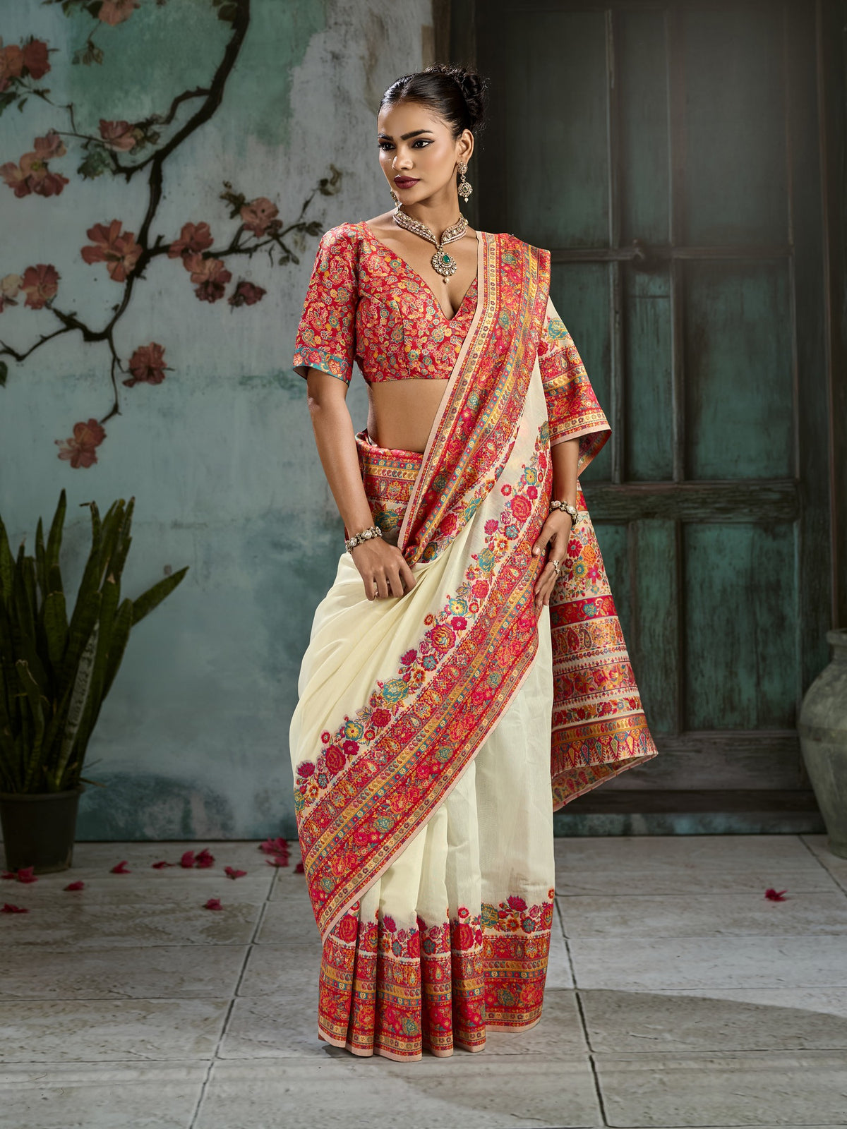 Off White cotton saree view 4