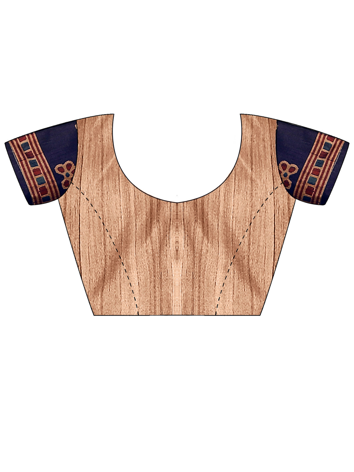 Unstitched taupe silk blend blouse piece with ethnic motif design