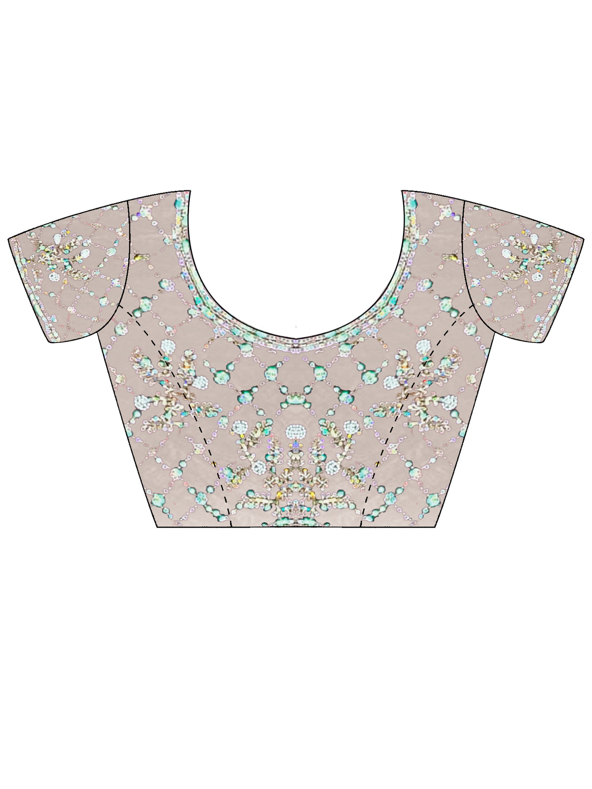 Unstitched off white satin blouse piece with embellished design