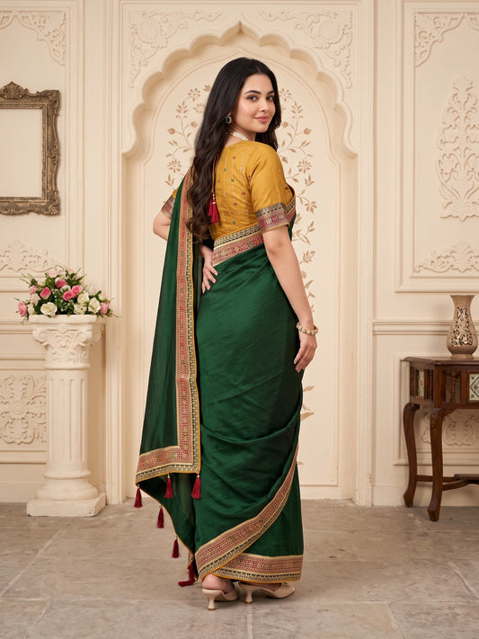 Green Vichitra Silk saree – detail view 1