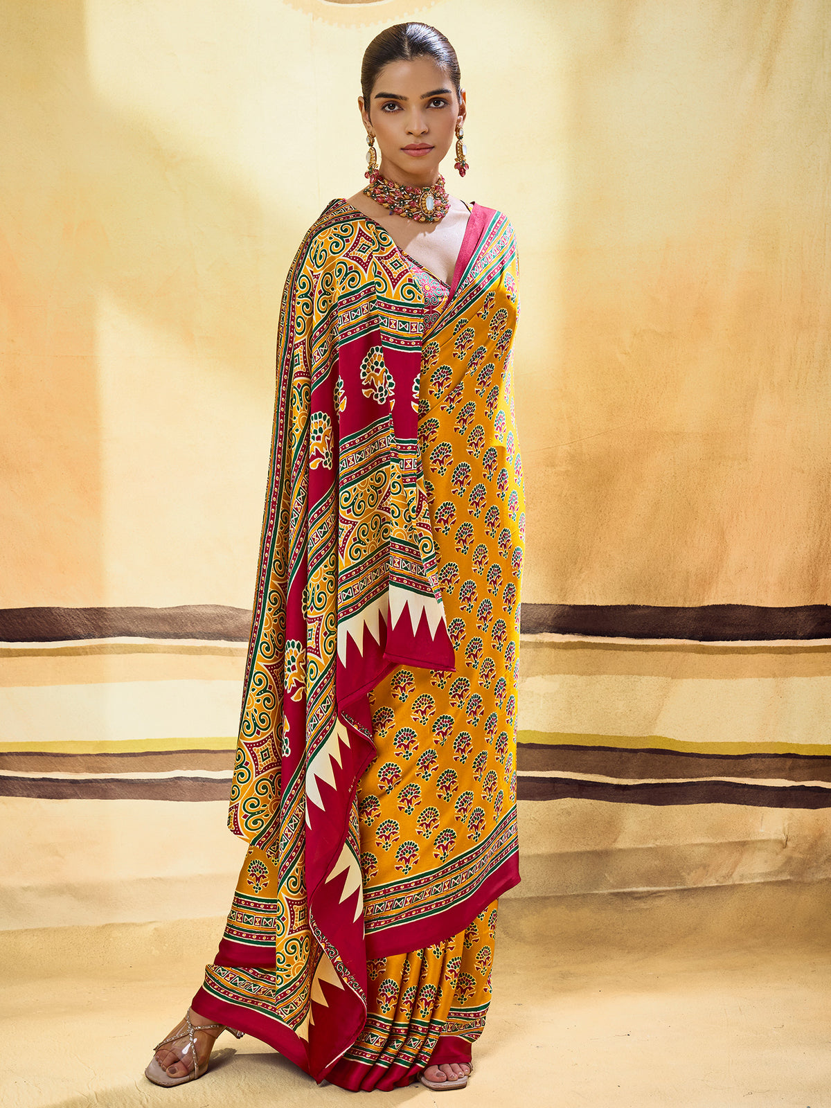 Mustard Satin saree – detail view 2