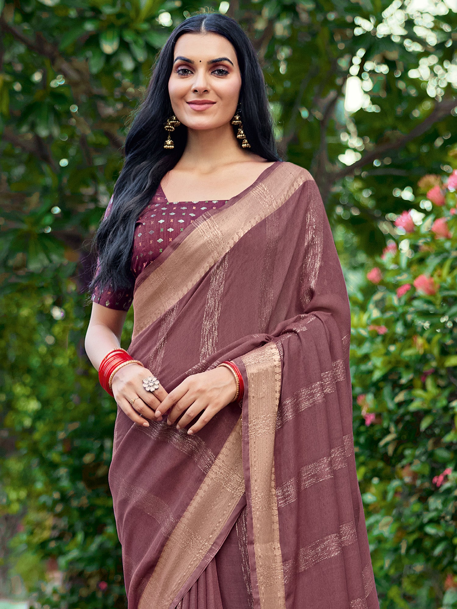Coffee Brown Georgette saree – detail view 2