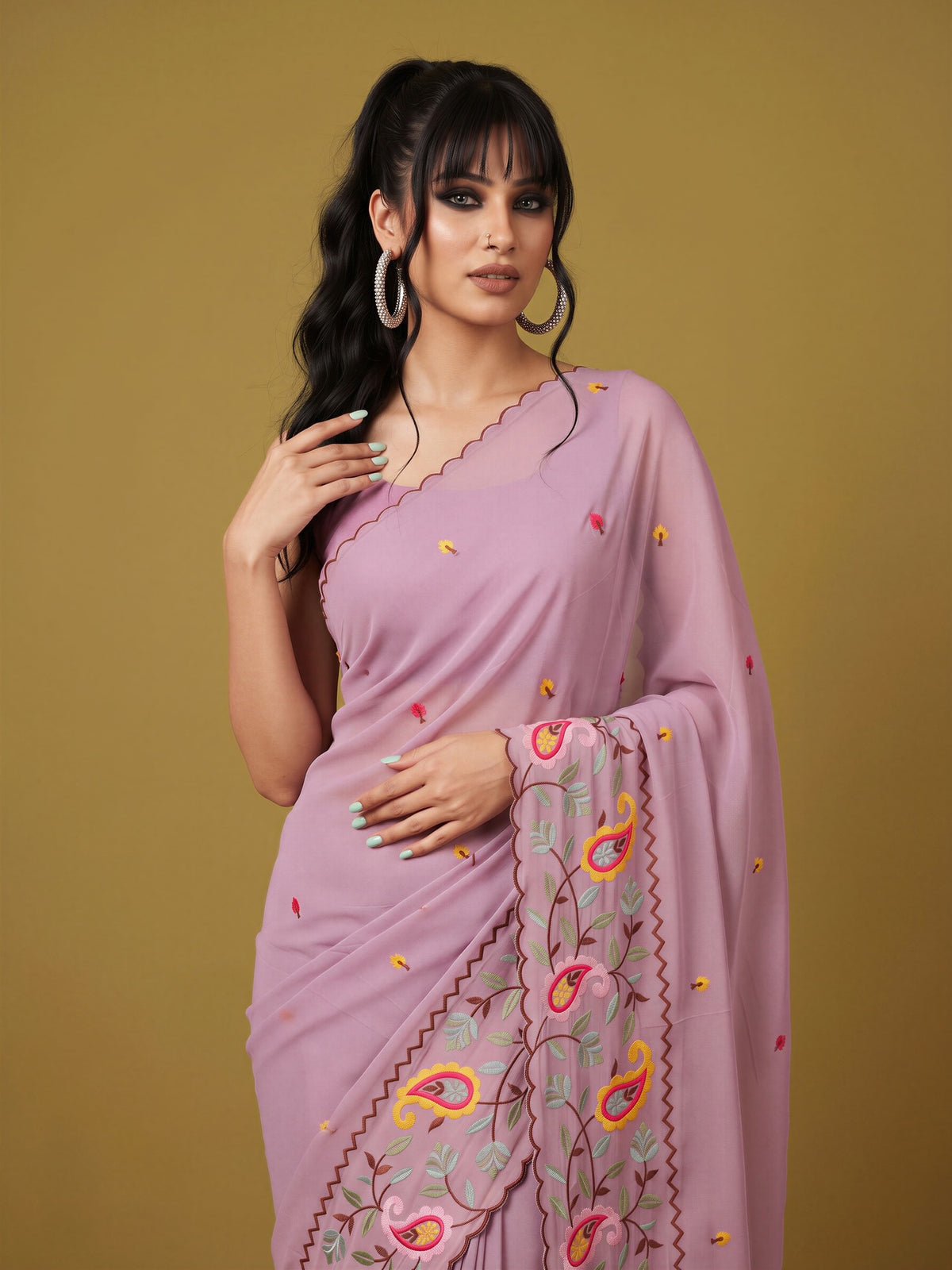 Pink Georgette saree – detail view 3