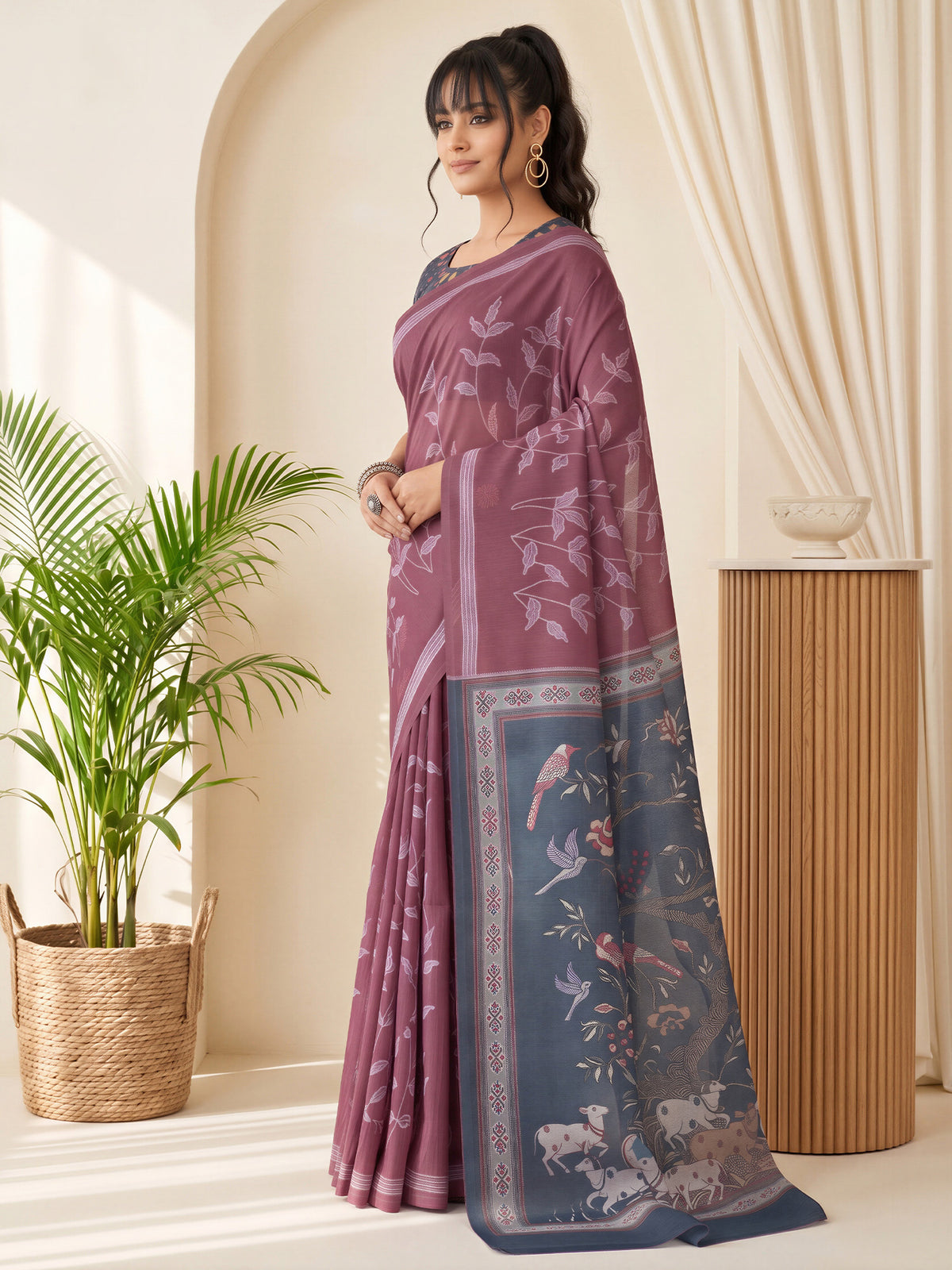 Mauve Linen Blend saree – detail view 2