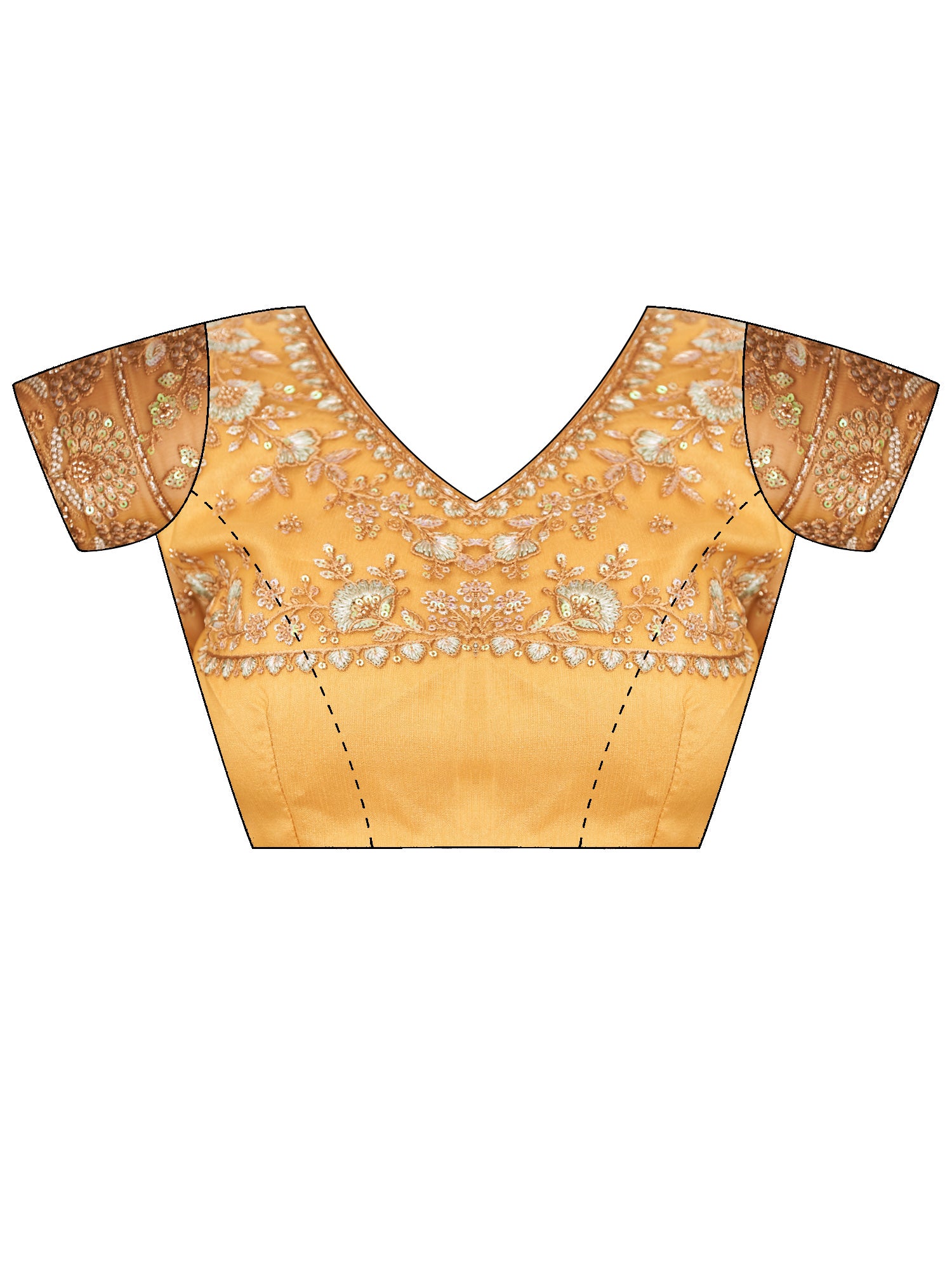 Unstitched yellow tussar silk blouse piece with embellished design