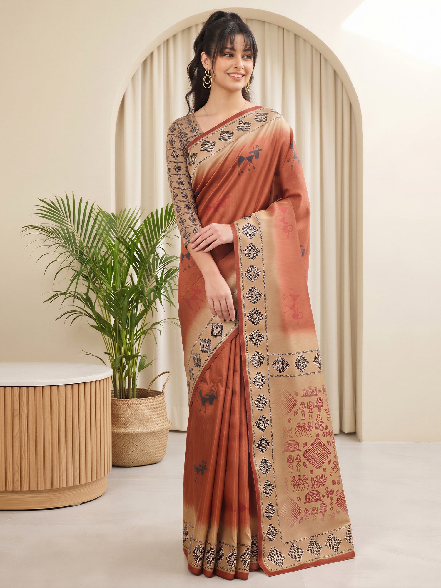 Rust Silk Blend saree – detail view 3