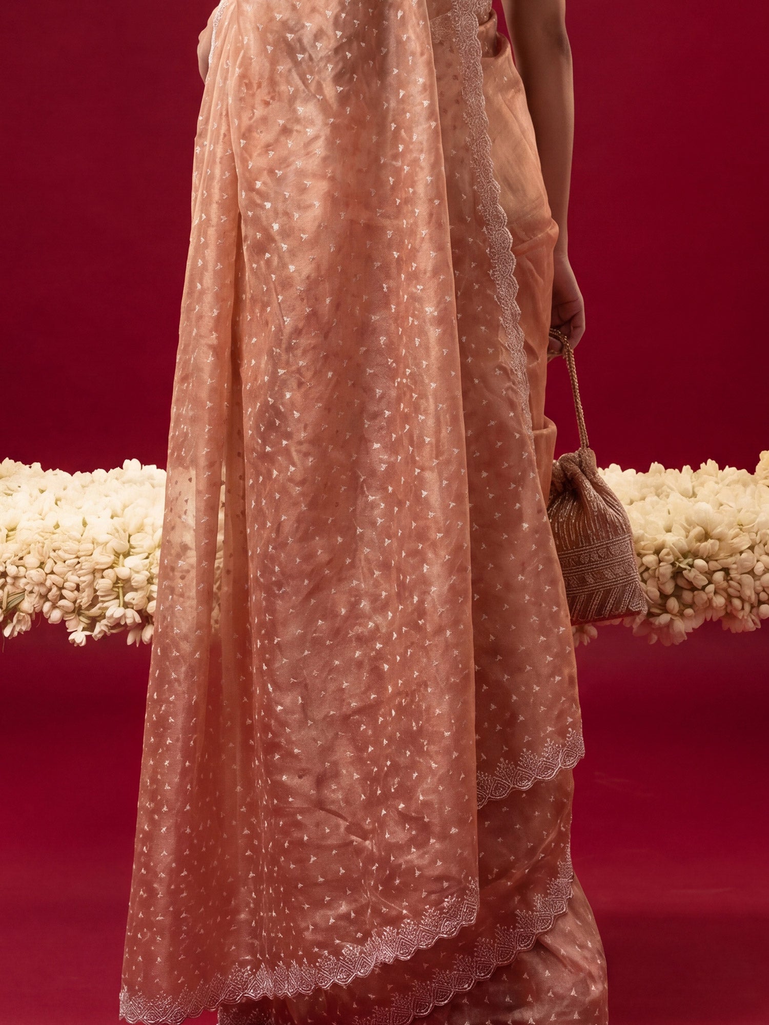 Peach Tissue saree – detail view 5