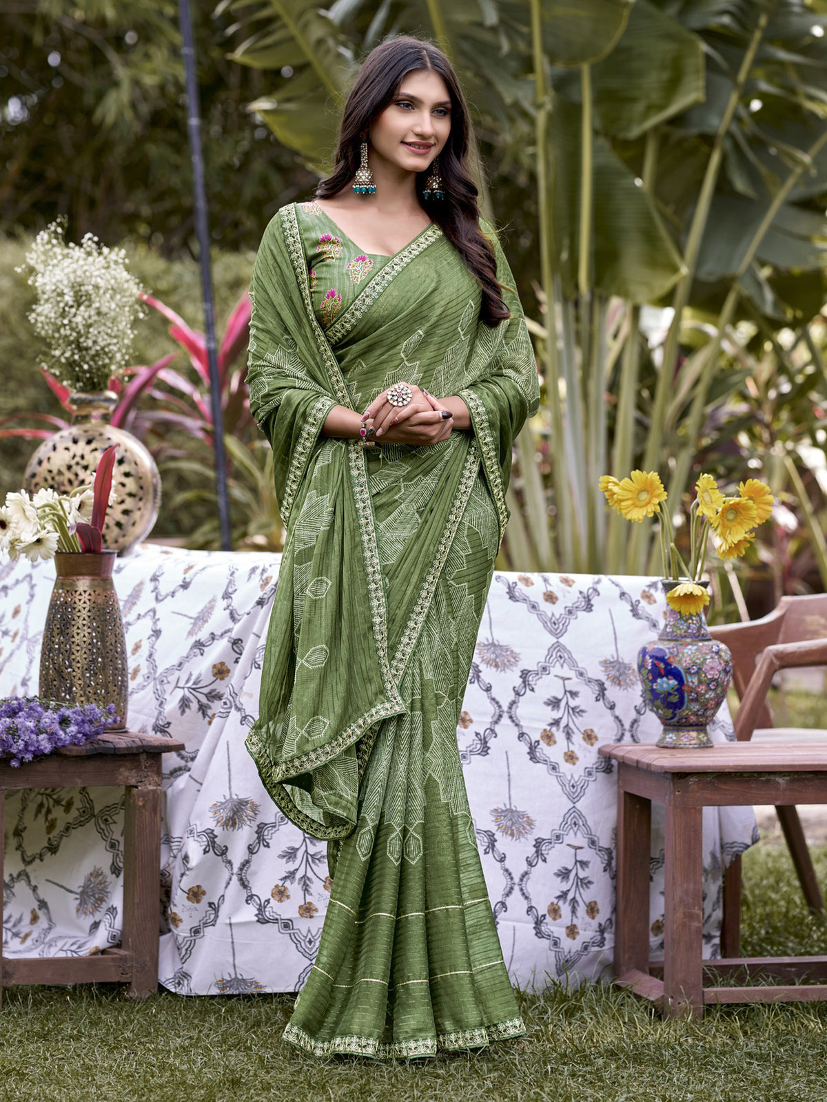 Sea Green Chiffon saree – detail view 2