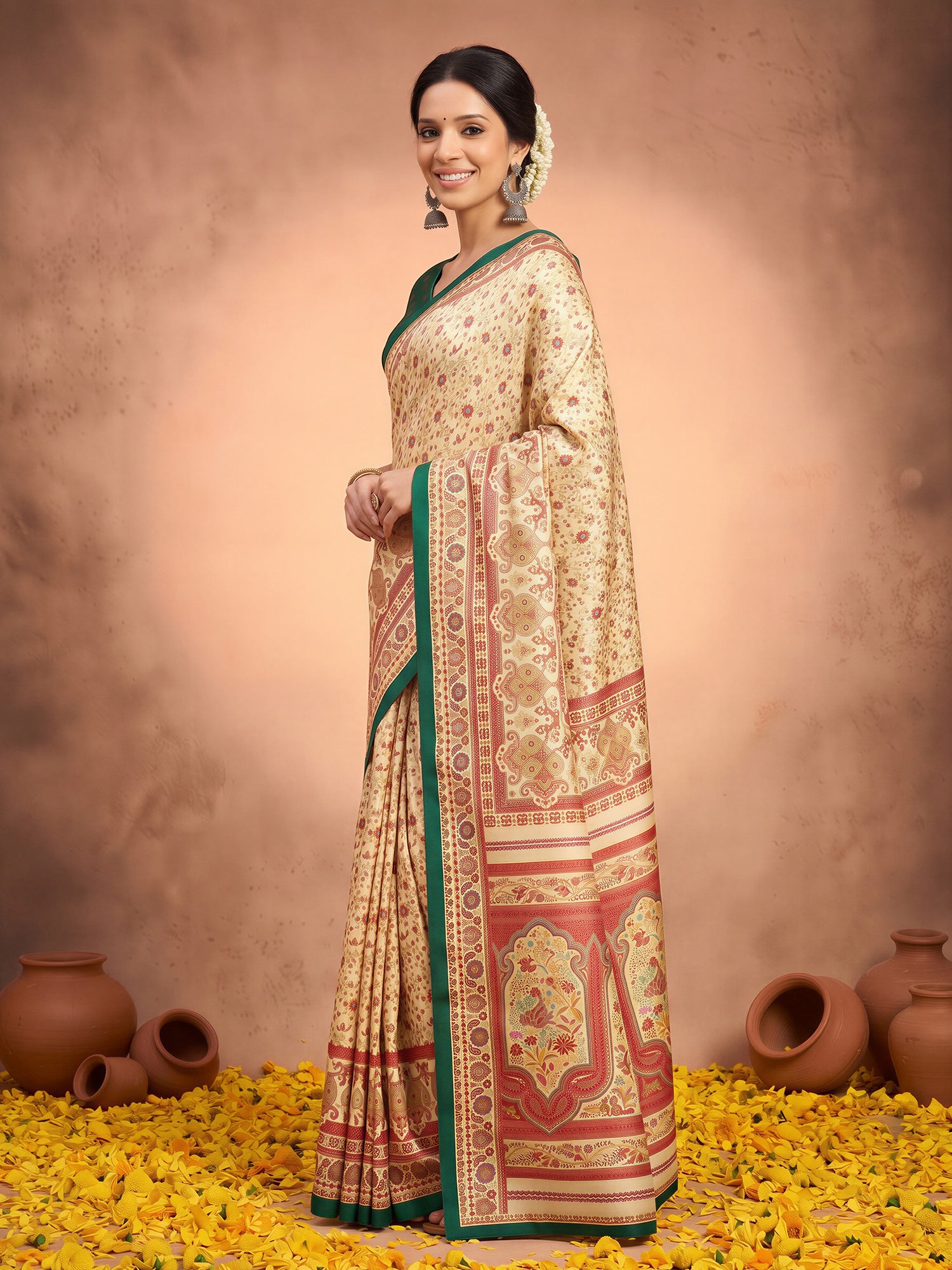 Cream Silk Blend saree – detail view 2