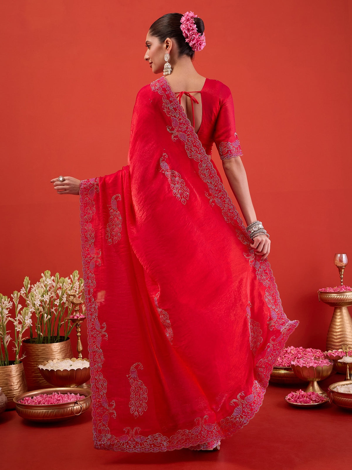 Pink Satin saree – detail view 6