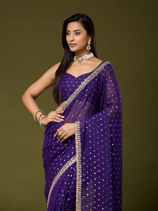 Purple Georgette saree – detail view 1