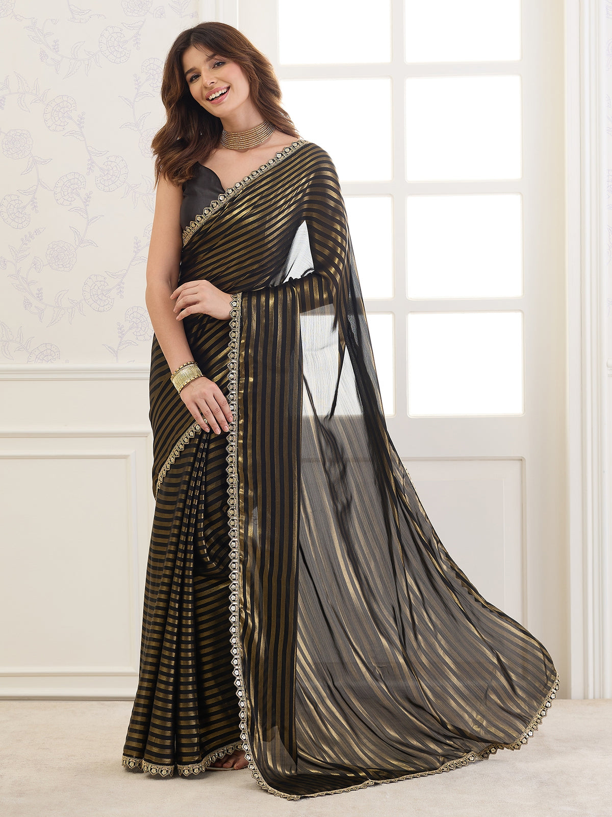 Black Satin saree – detail view 2