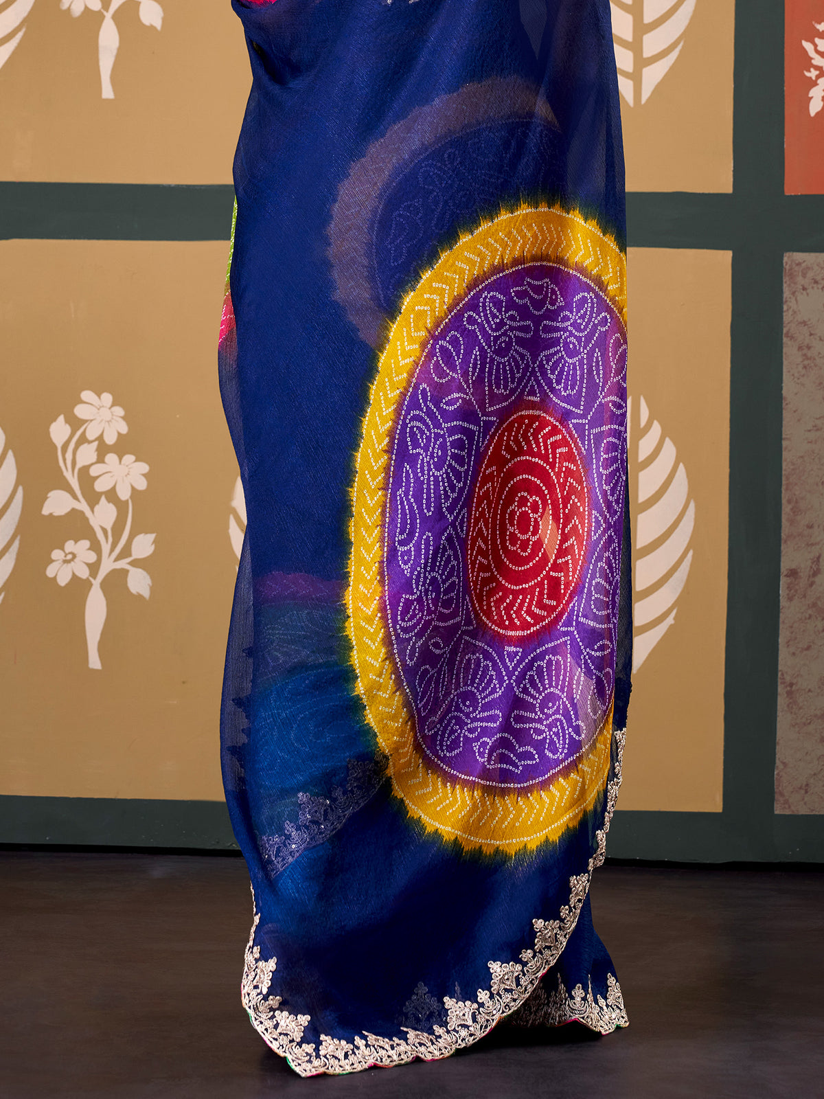 Navy Blue Chiffon saree – detail view 4