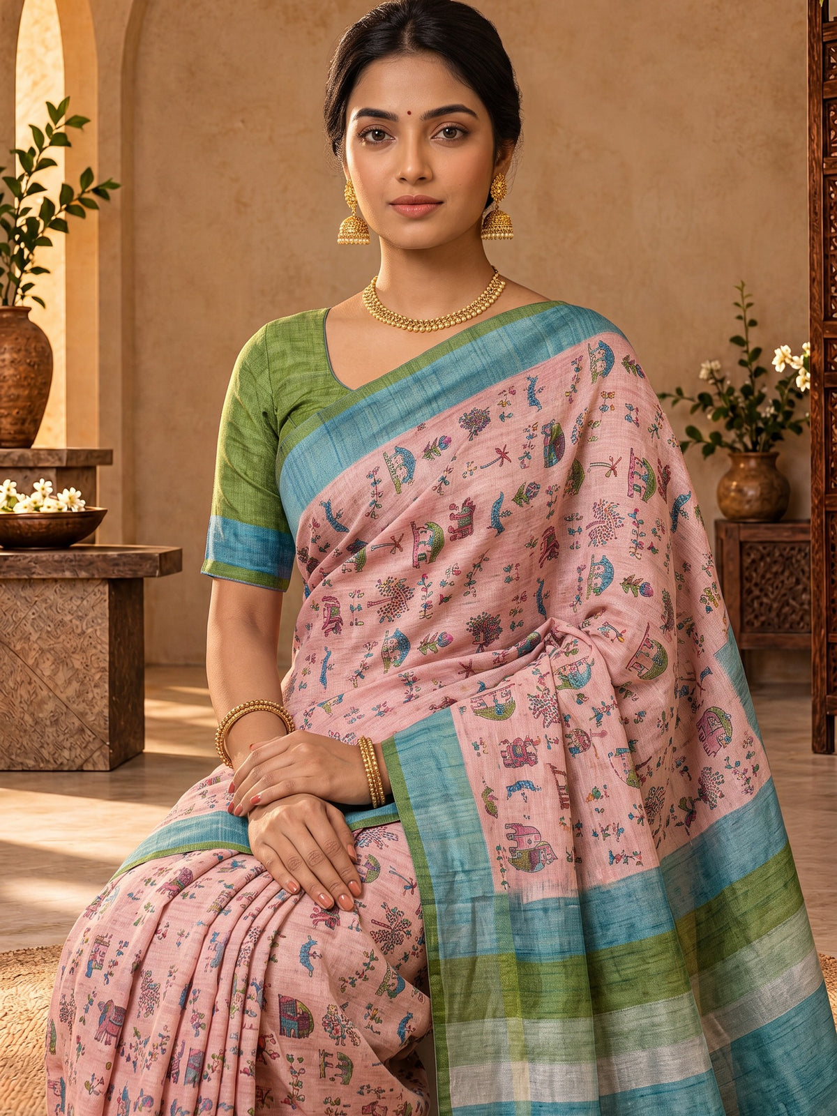 Pink soft silk saree view 4