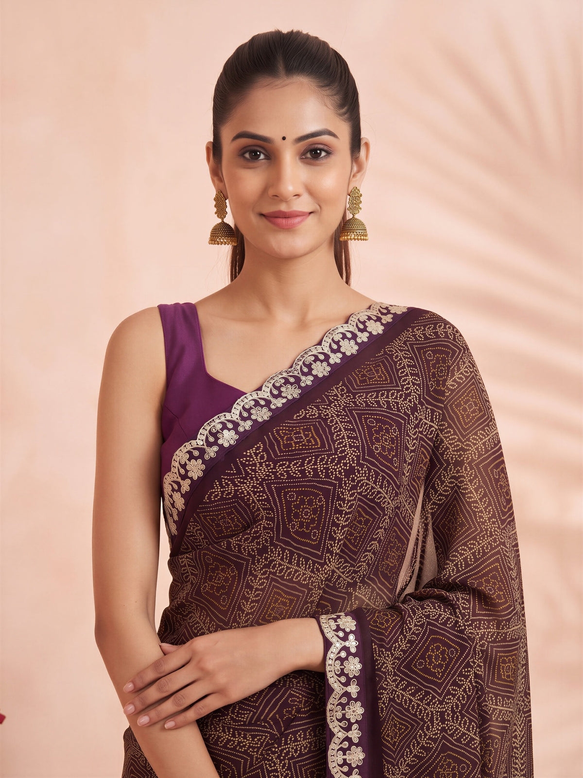 Wine Georgette saree – detail view 4