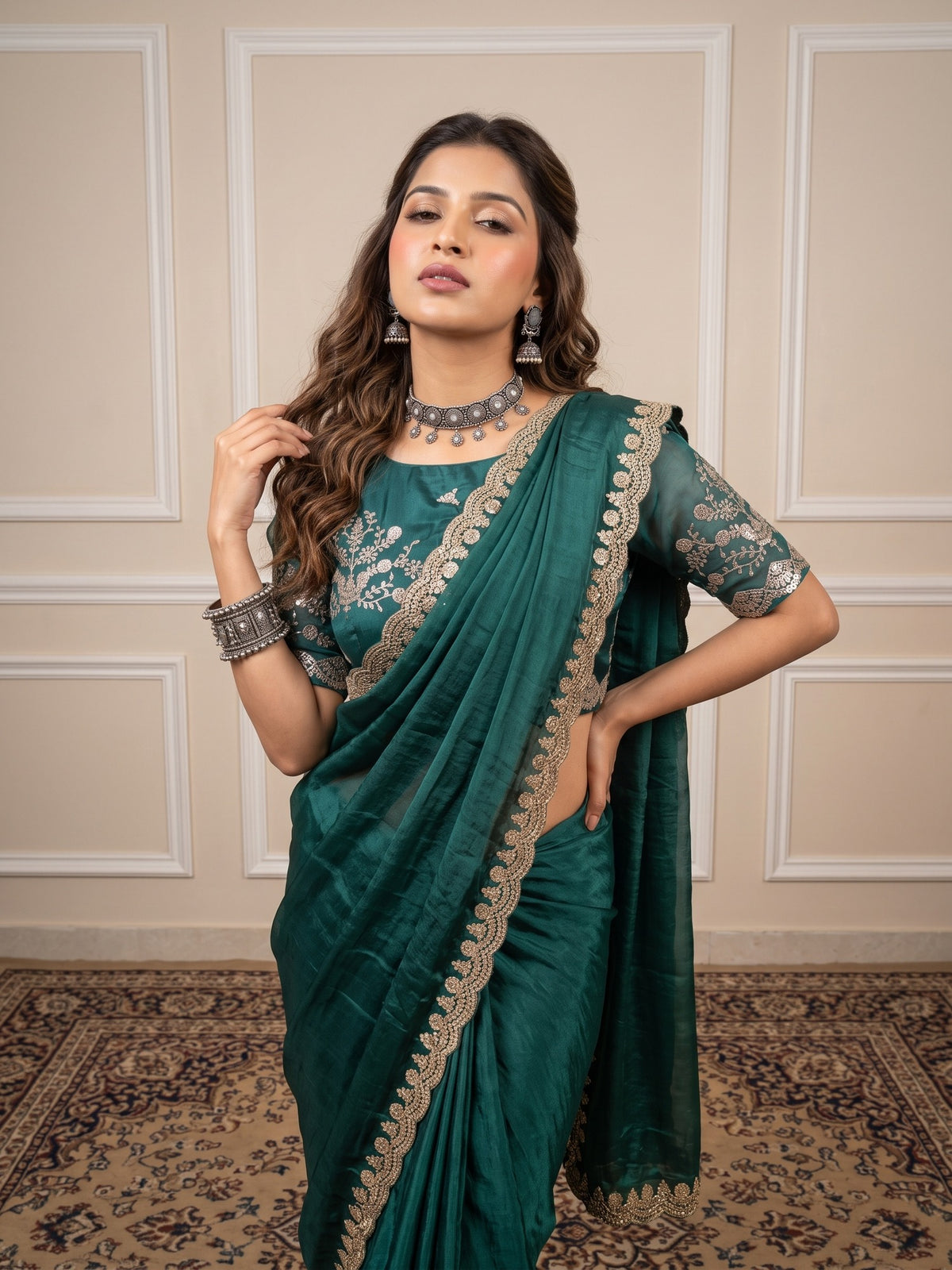 Green Tissue saree – detail view 4