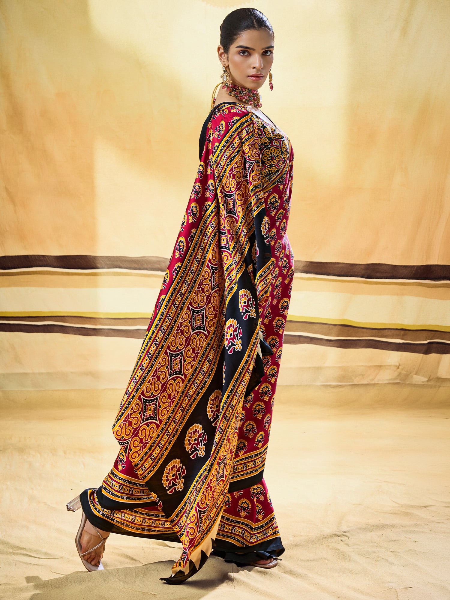 Maroon Satin saree – detail view 2