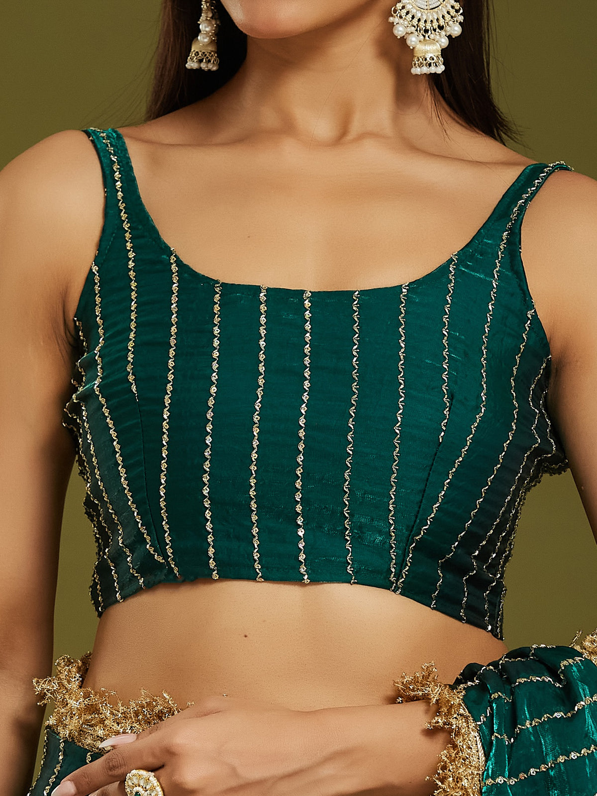 Teal Green Satin saree – detail view 1