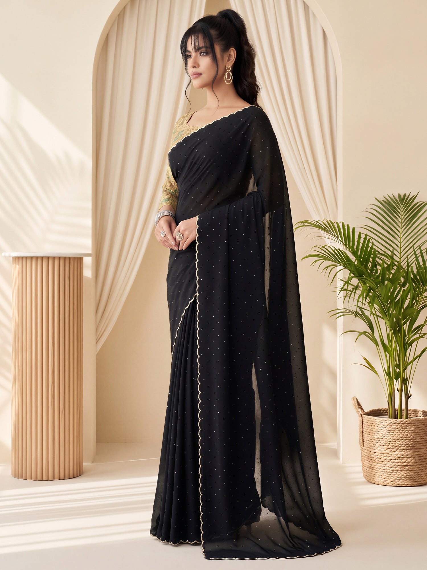 Black Tussar Silk saree – detail view 2