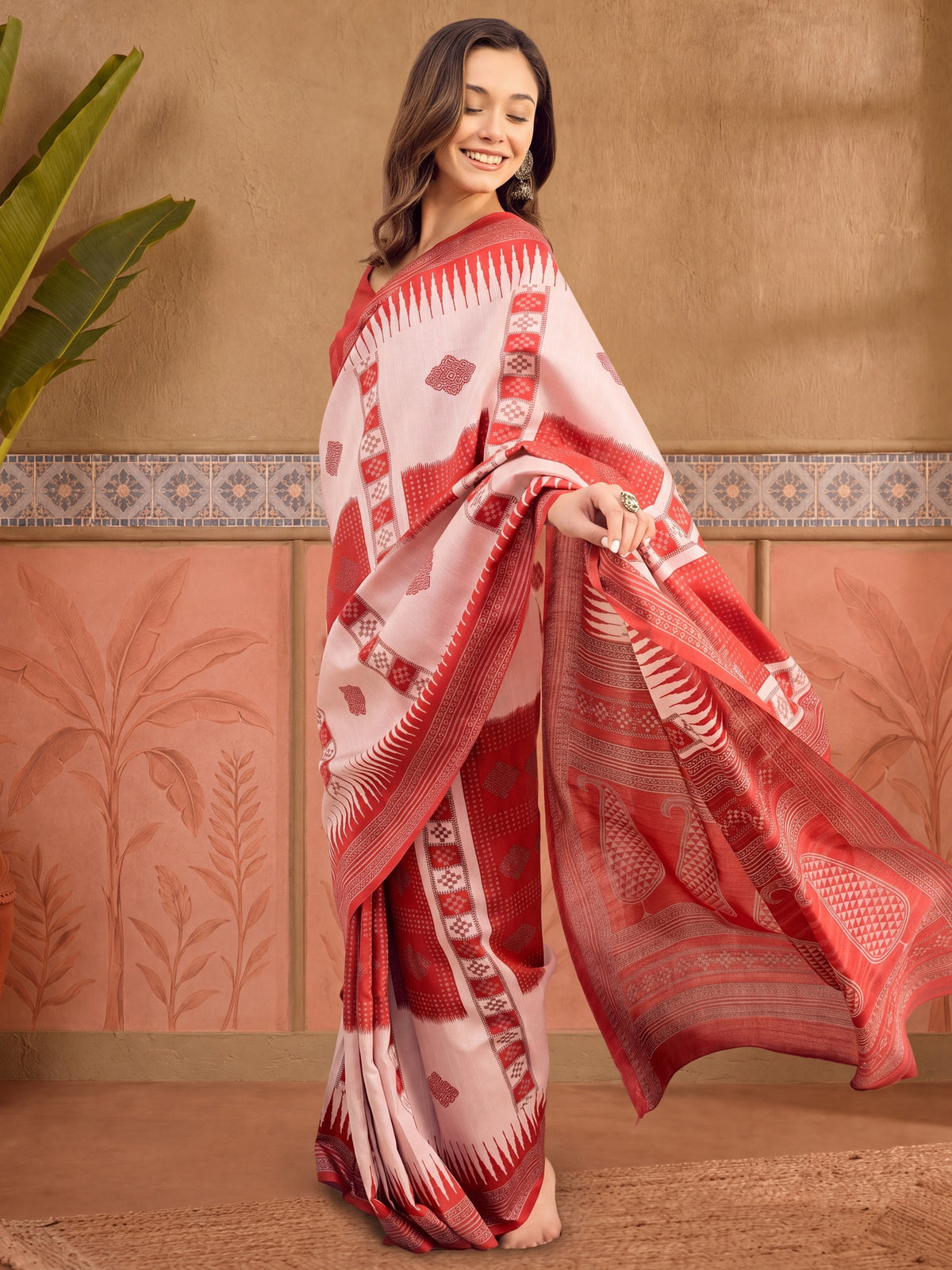 Beige Bhagalpuri Silk saree – detail view 4