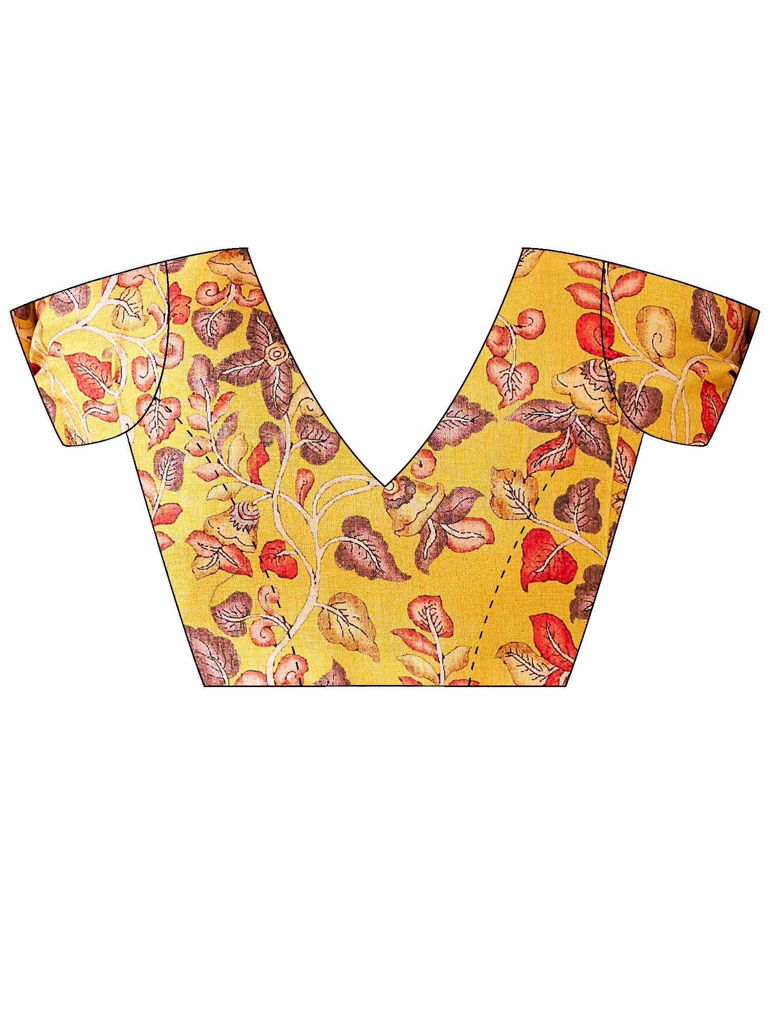 Unstitched mustard tussar silk blouse piece with botanical design