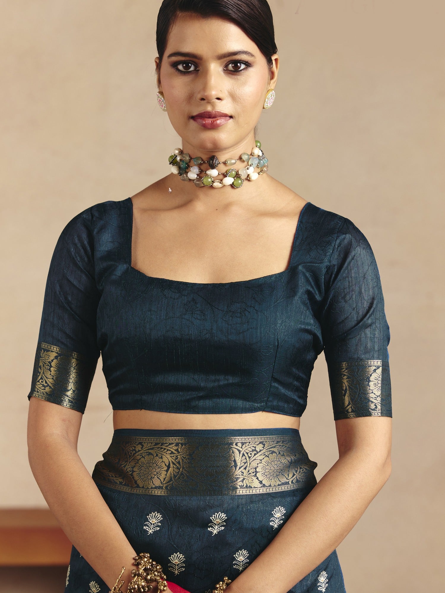 Navy Blue Tussar Silk saree – detail view 4