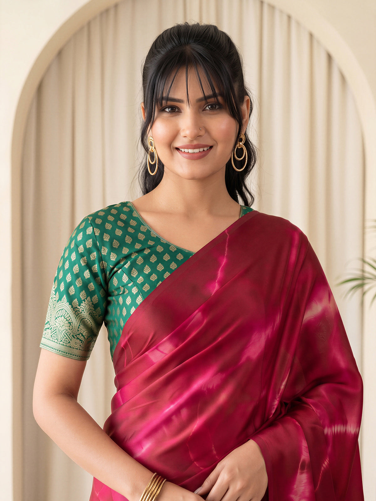 Maroon Satin Silk saree – detail view 4