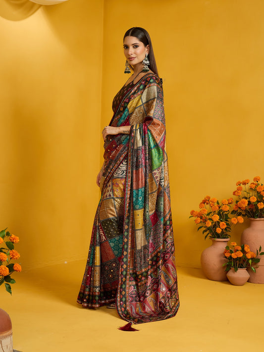 Multicolored Silk Blend saree – detail view 1