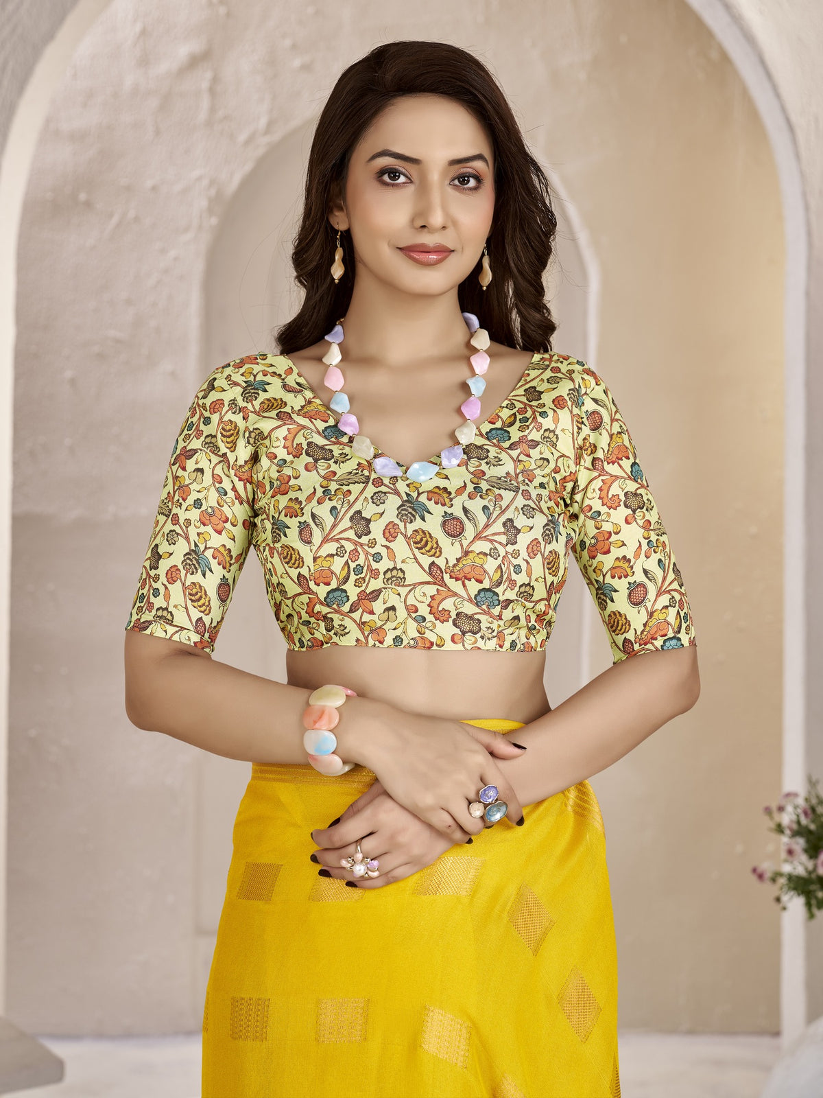 Yellow georgette saree view 2