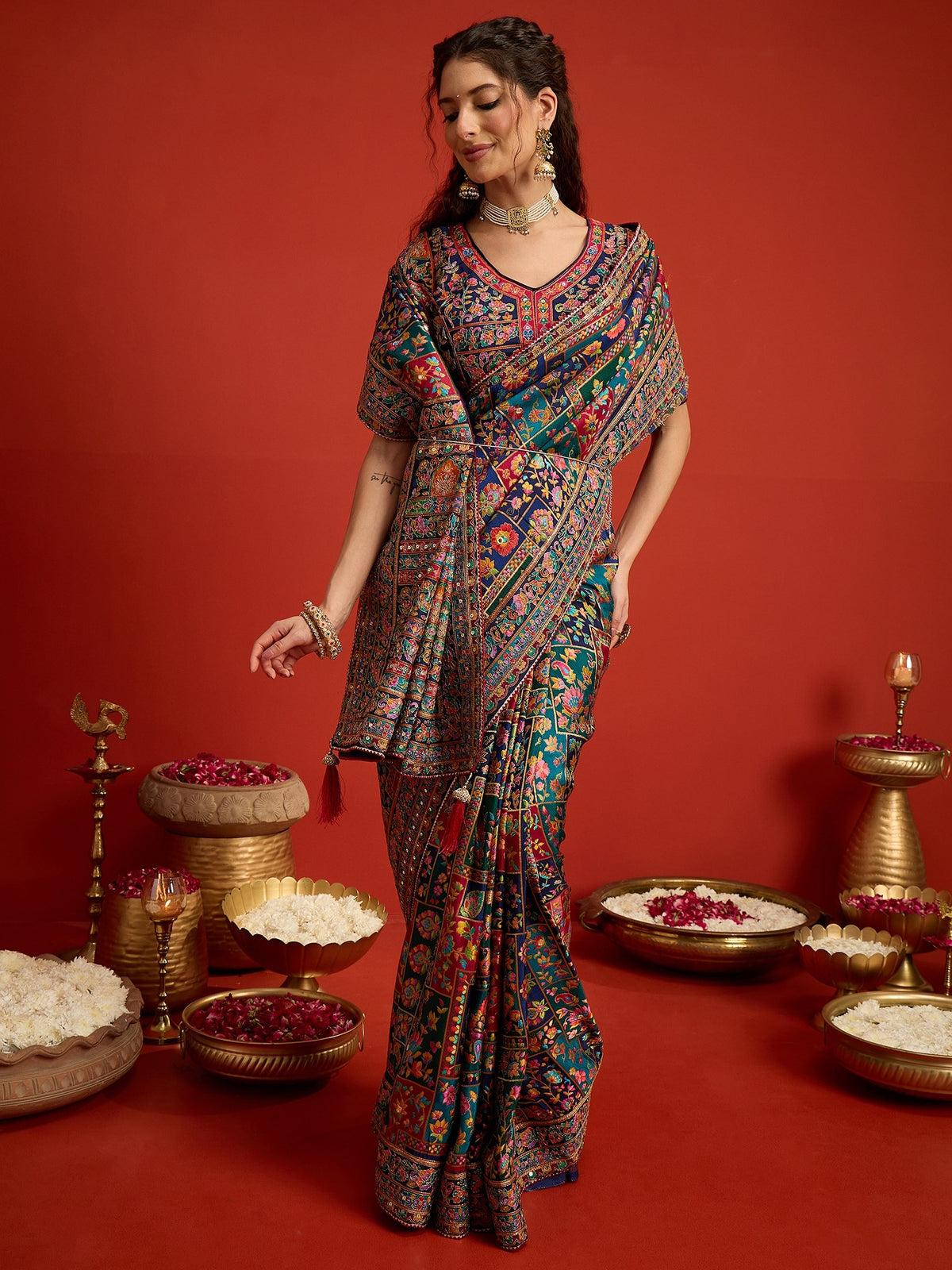 Multicolored Silk Blend saree – detail view 4