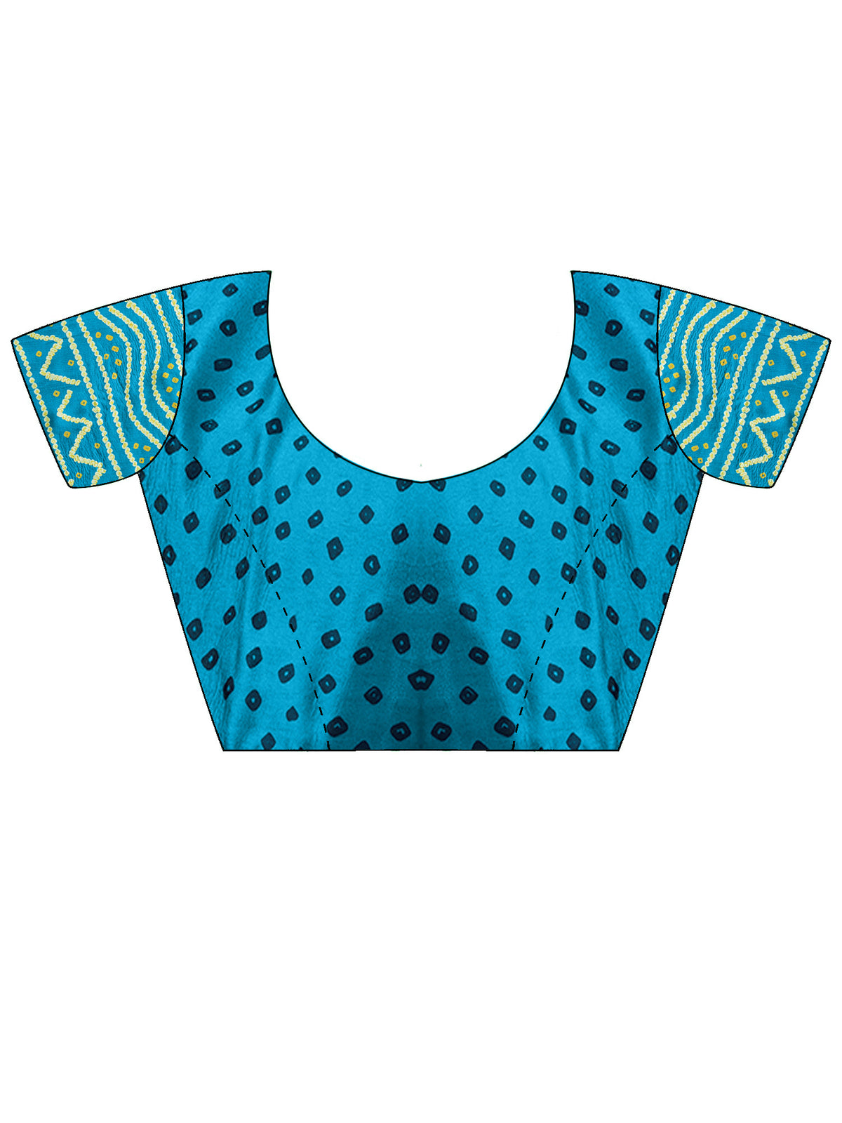 Unstitched light blue satin silk blouse piece with bandhani design