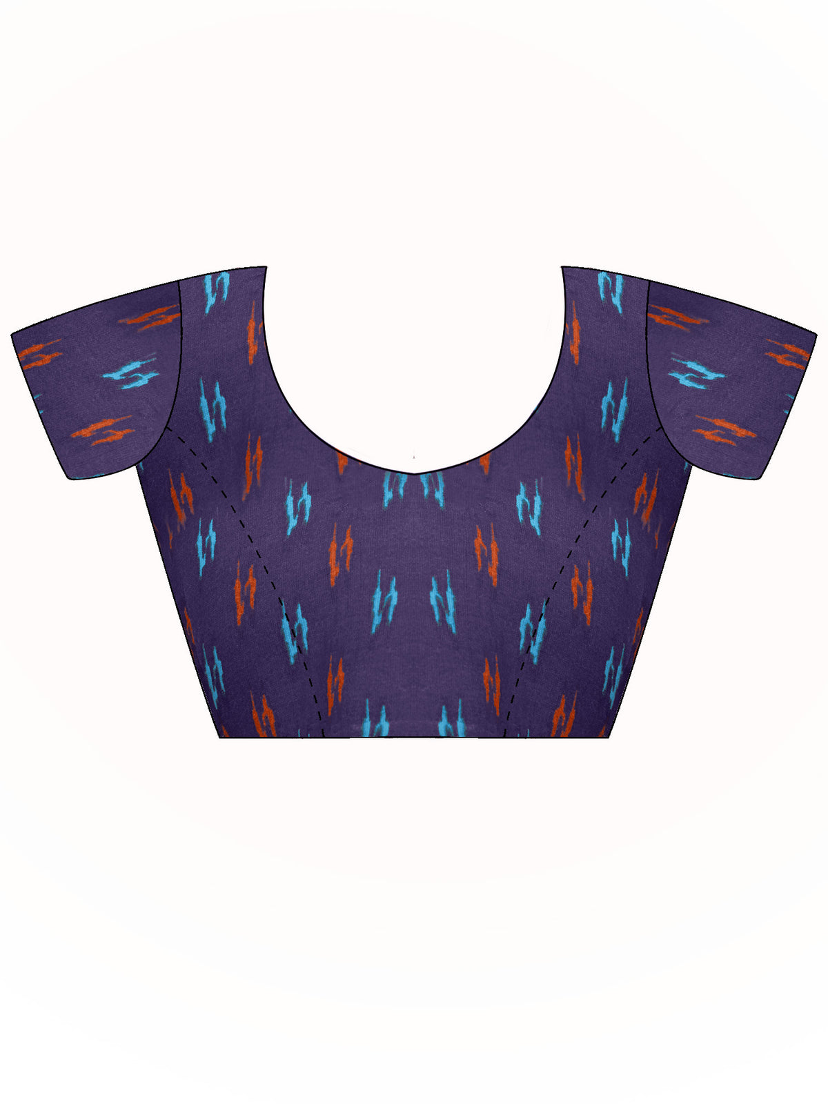 Unstitched navy blue cotton blouse piece with ikat design