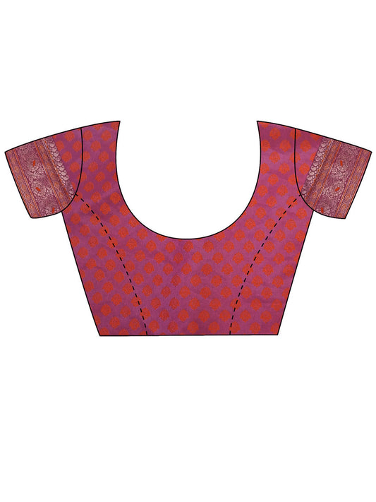 Unstitched red satin silk blouse piece with ethnic motif design