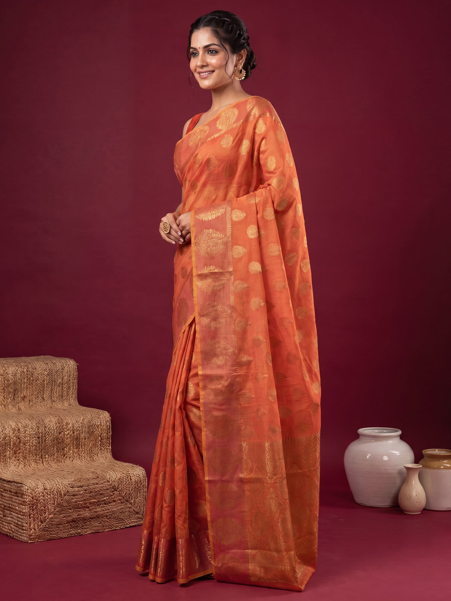Orange Silk Blend saree – detail view 2