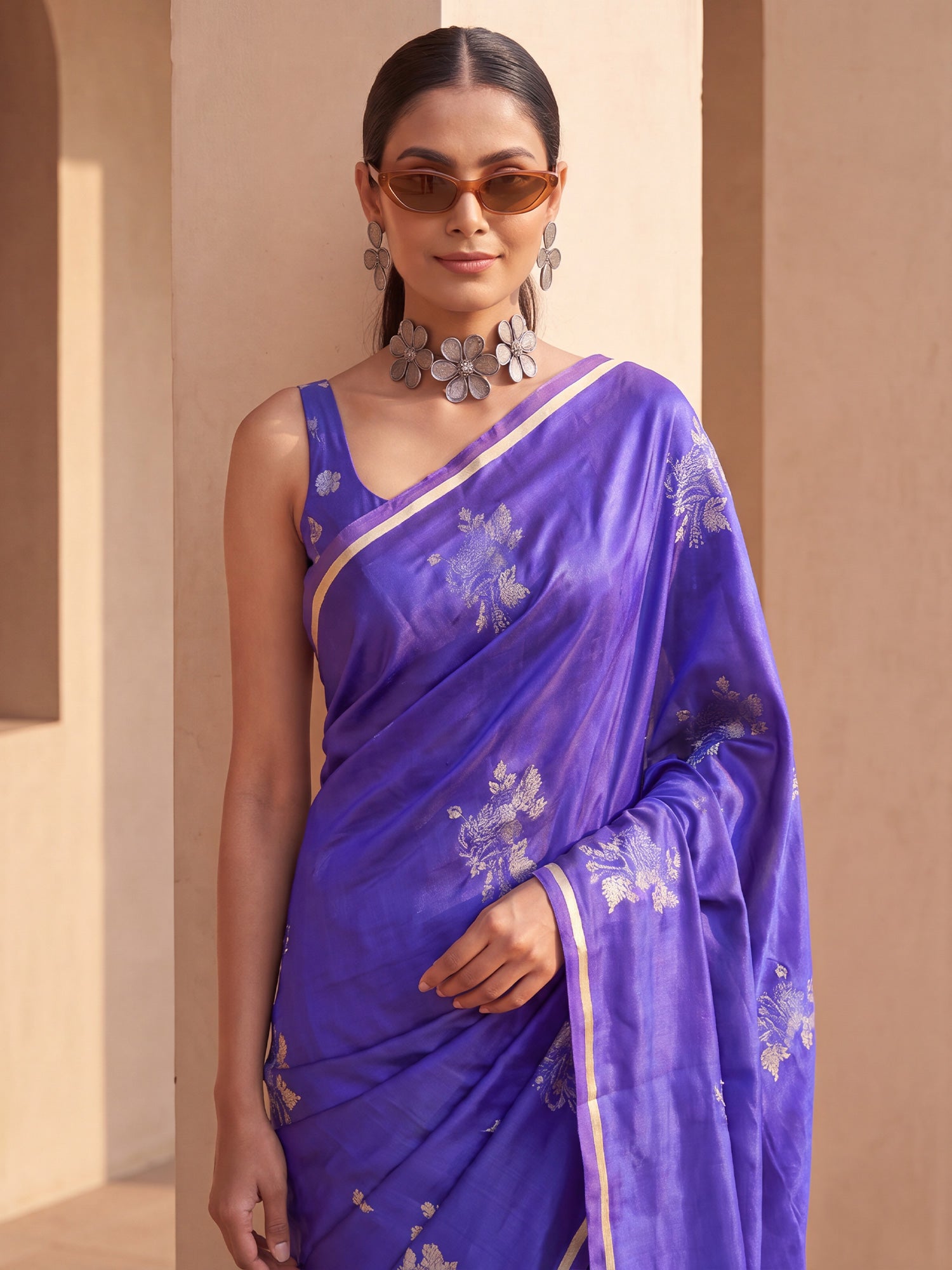 Purple Satin Silk saree – detail view 3