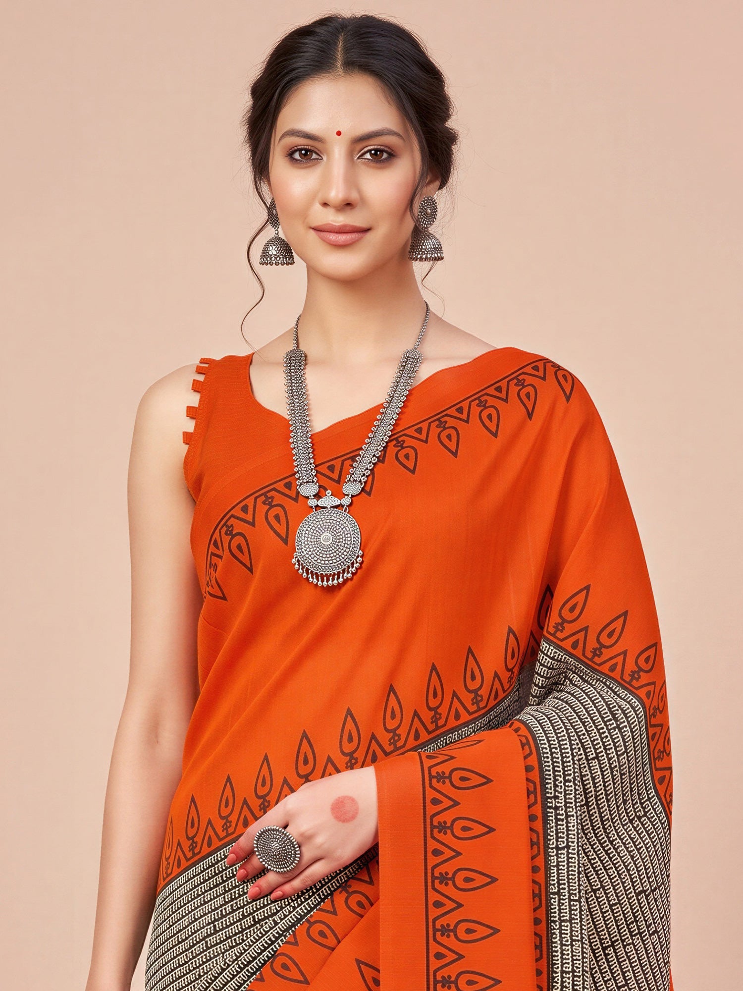 Orange Bhagalpuri Silk saree – detail view 3