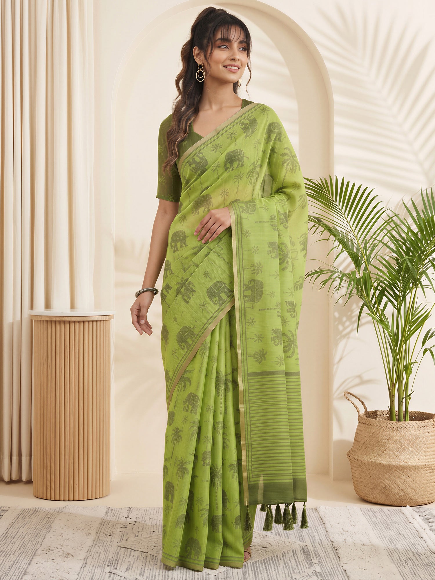 Light Green Cotton Linen saree – detail view 3