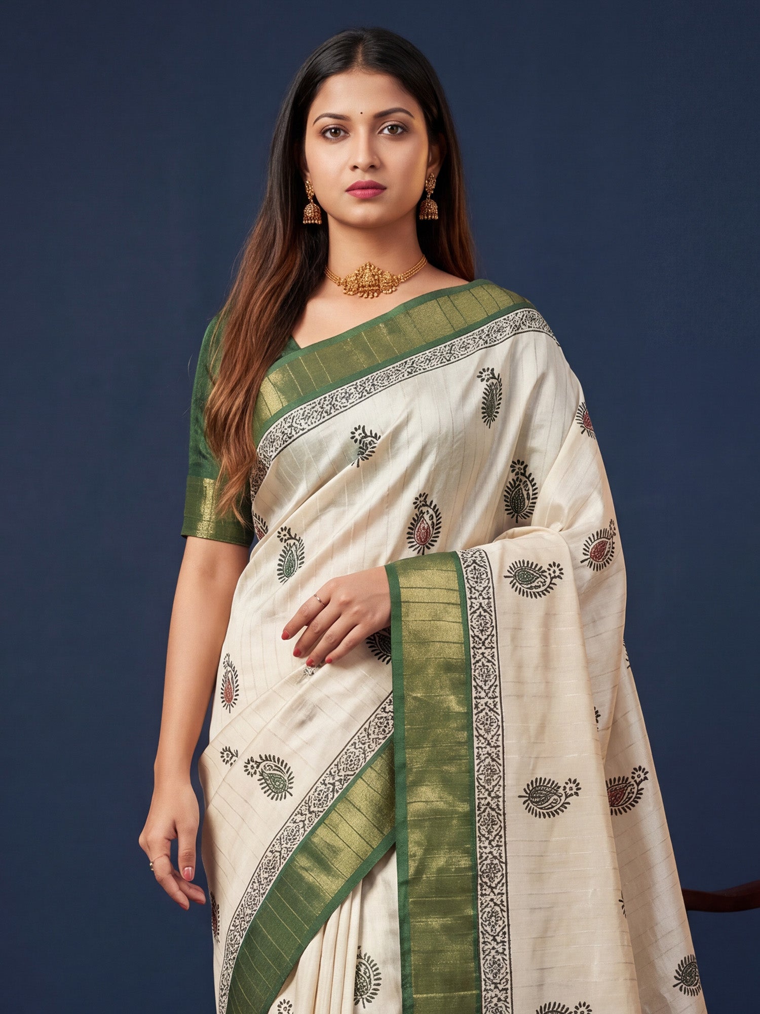 Green Cotton Silk saree – detail view 4