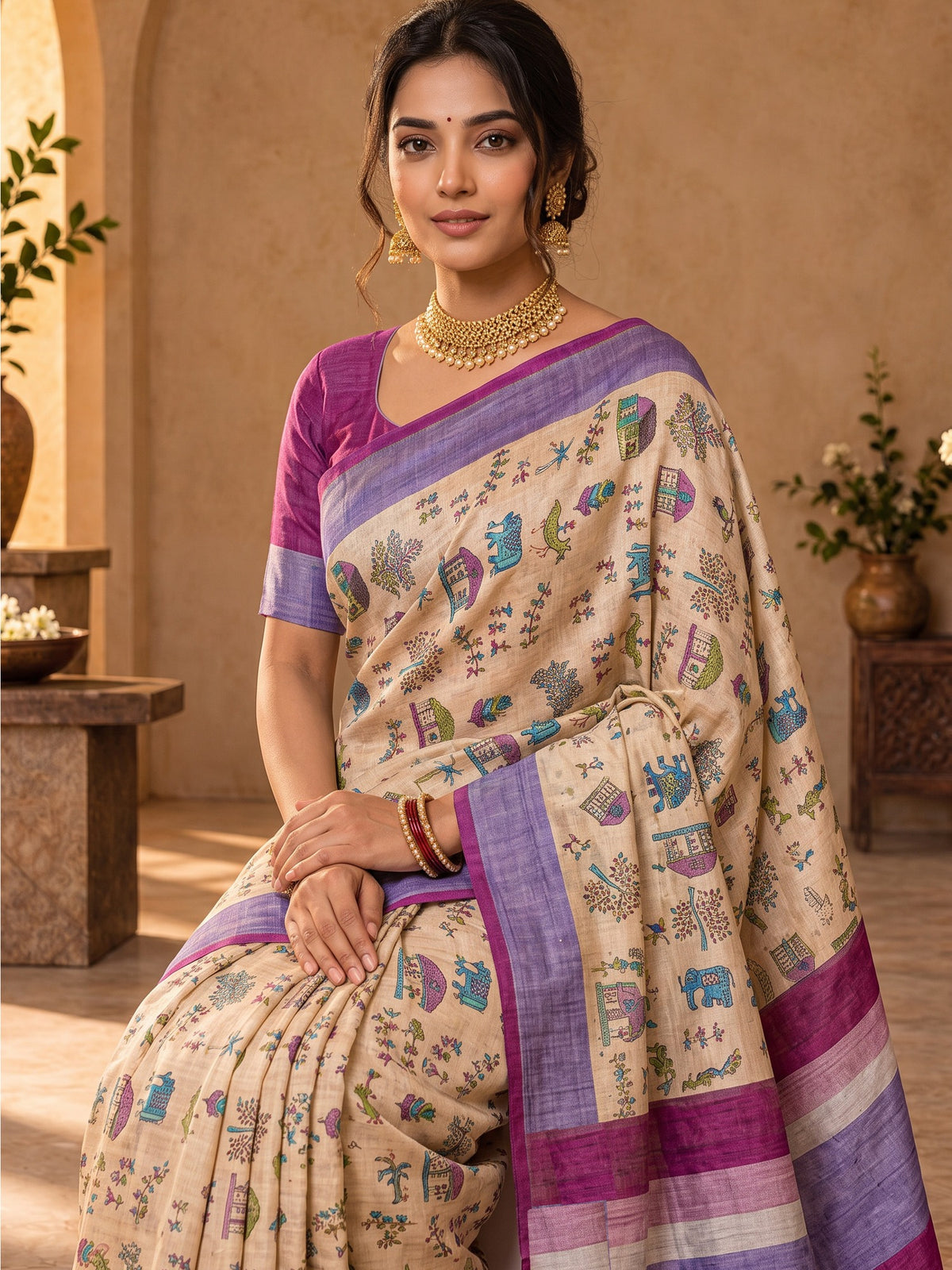 Peach soft silk saree view 2