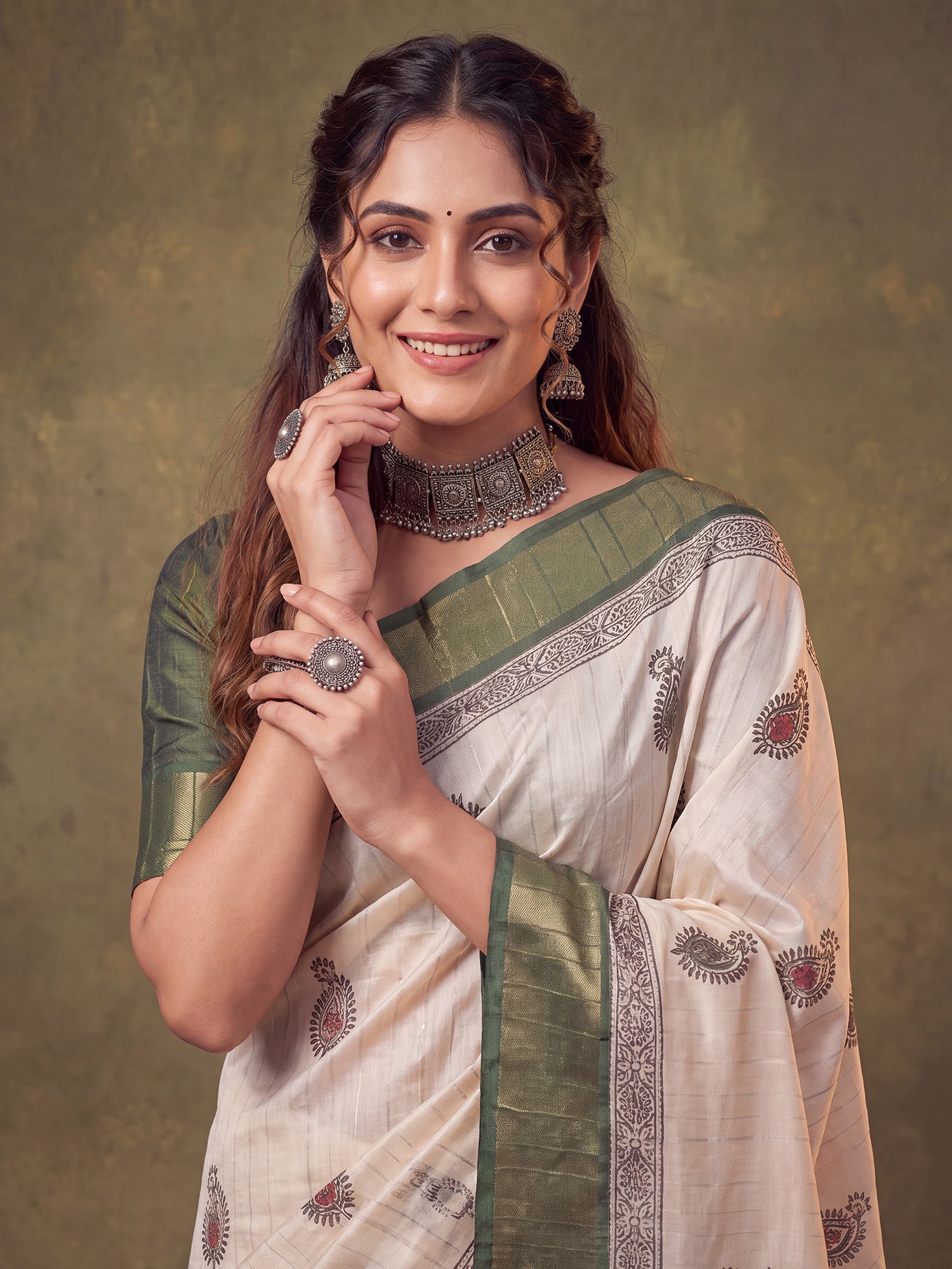 Green Cotton Silk saree – detail view 4