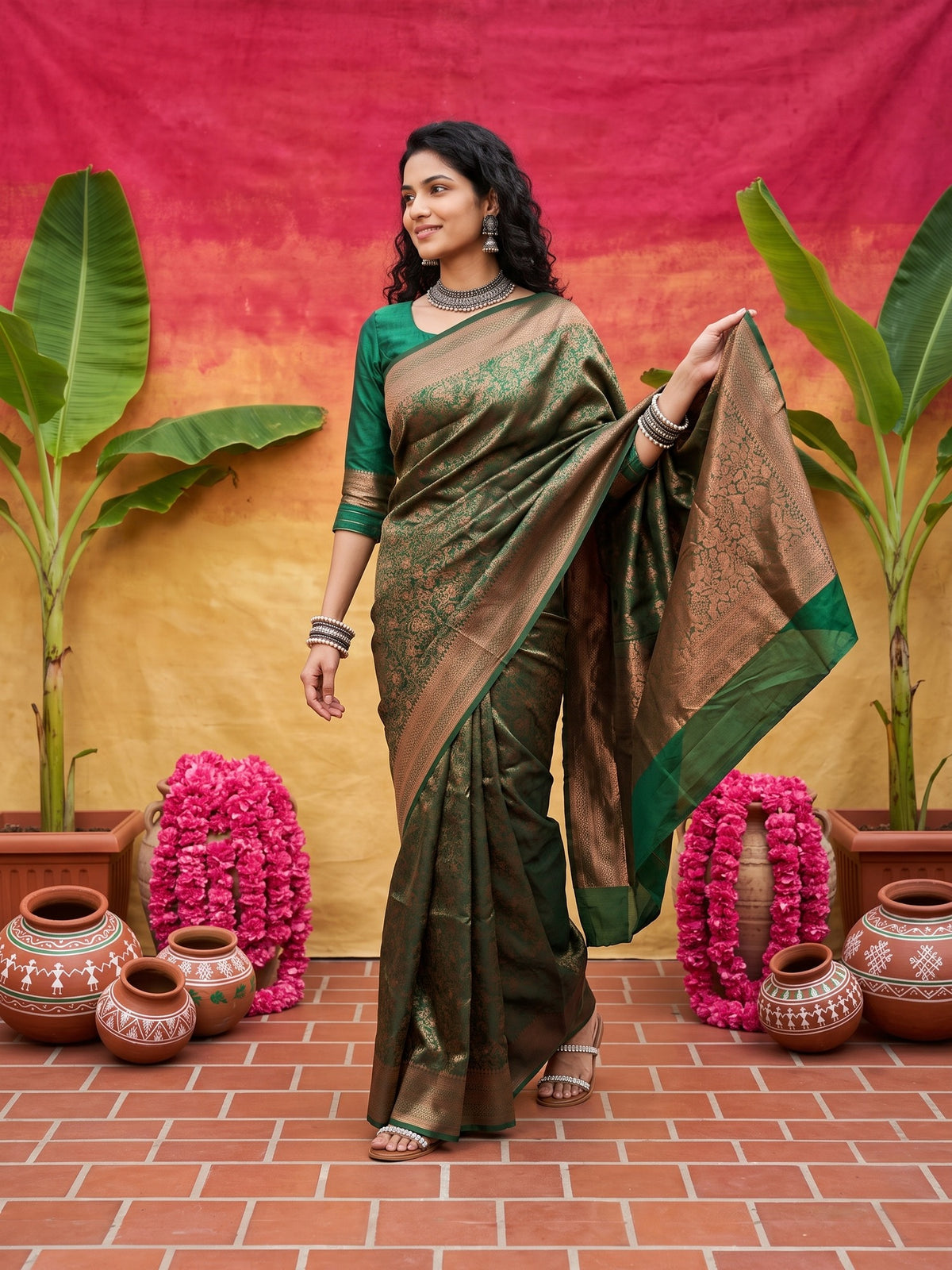 Teal Green Silk Blend saree – detail view 3