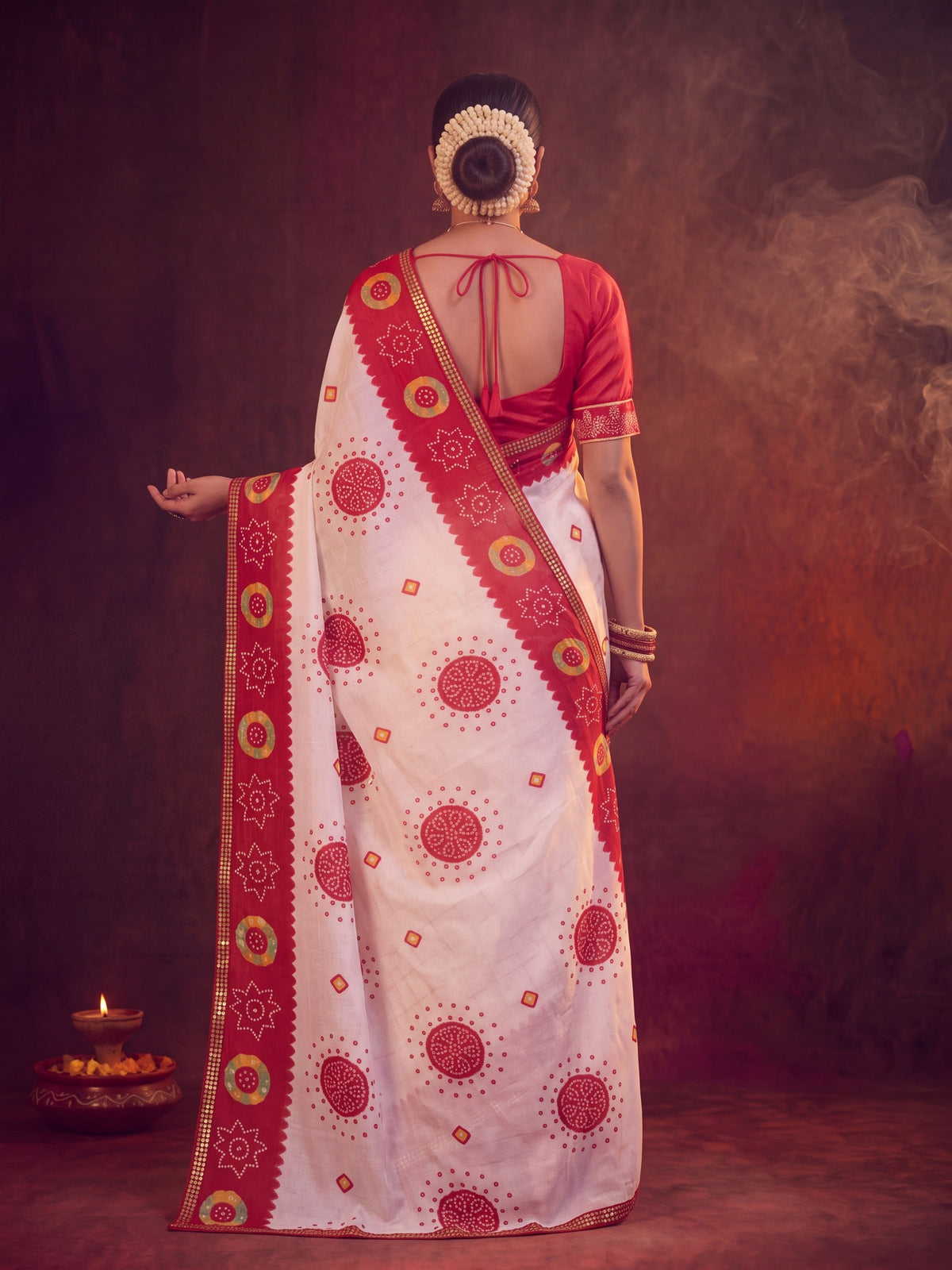 White Georgette saree – detail view 2